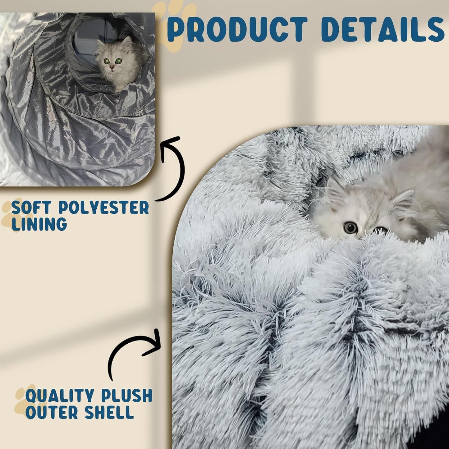Cat Tunnels for Indoor Cats, Plush Cat Tunnel Bed, Cat Playing Donut Bed, Multifunctional Cat Toys for Relaxing
