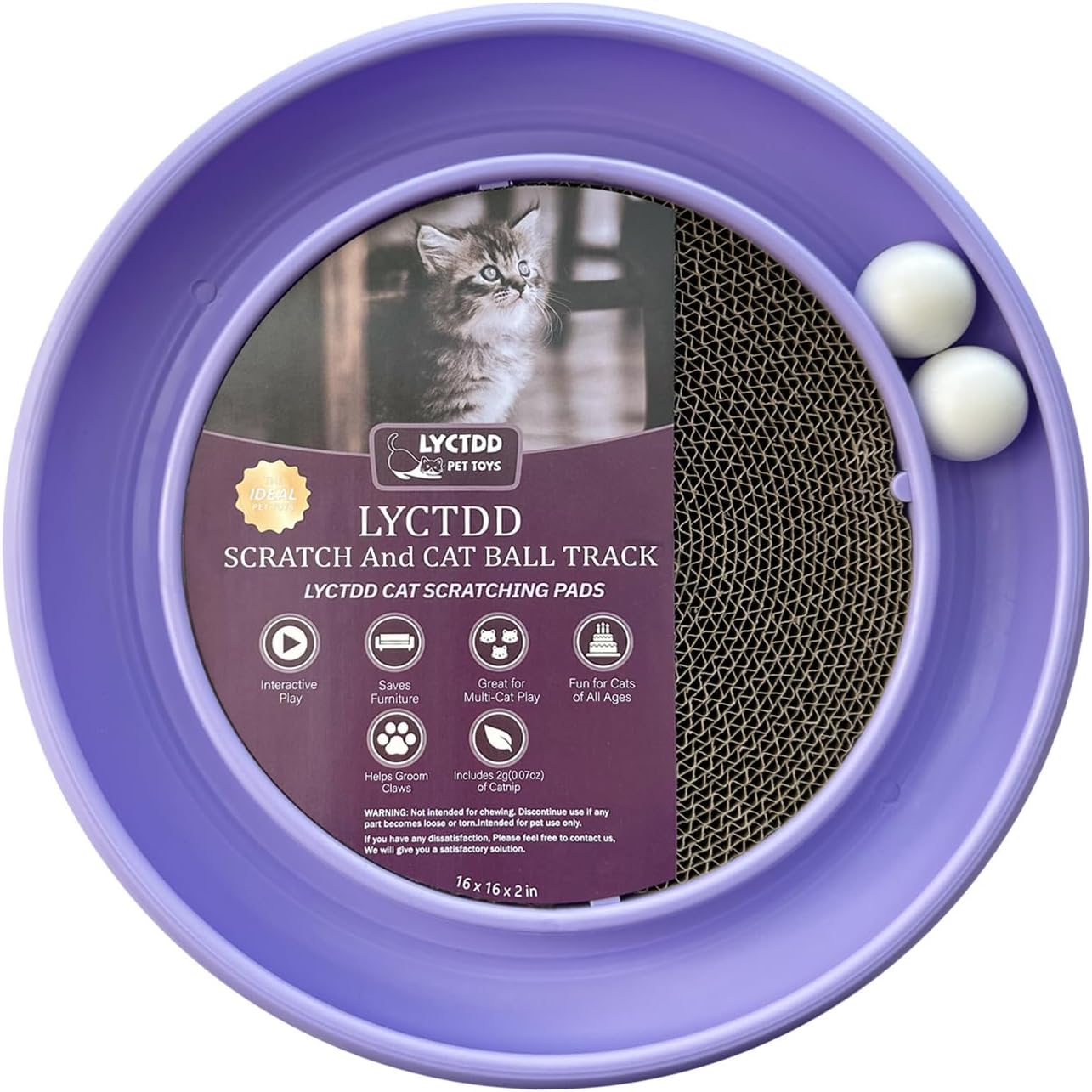 Interactive Cat Ball Track Toy for Indoor Cats, Cat Scratching Board & Exercise Set for Bored Indoor Adult and Kitten Mental & Physical Stimulation, with Spare Ball to Prevent Loss (Purple)