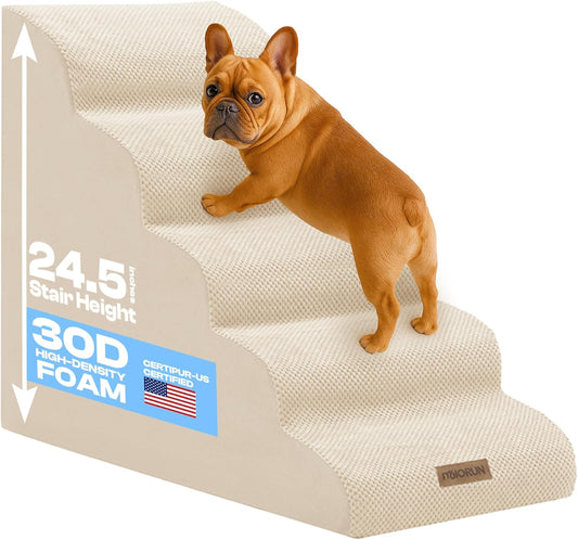 Dog Stairs for High Beds, Extra Tall 24.5" 5-Step Pet Steps for Medium & Small Dogs, Foam Ramp for Tall Couch & Bed, Washable Cover - Dog Steps for Bed