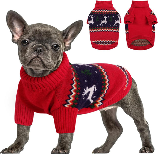 Queenmore Christmas Dog Sweater,Knitted Pullover Christmas Clothes for Dogs,Turtleneck Doggy Christmas Outfit, Warm Dog Sweaters for Small Dogs Boys or Girls XL