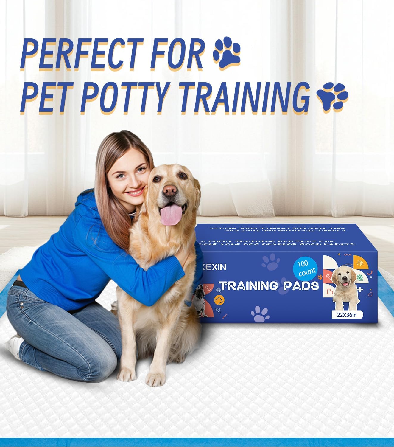Large Puppy Pee Pads 22x36 Inch 100-Pack | Extra Absorbent Potty Training Pads for Dogs | Leakproof Quick-Dry & Odor Blocking Pet Housebreaking Supplies