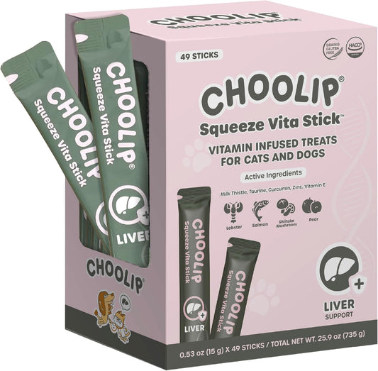 Grab & Go Squeeze Vita Stick Lickable Treats for Dogs & Cats. 49 Liver Support Sticks with Essential multivitamins. Soft and Tasty Paste for All Life Stages, Supporting Liver Health