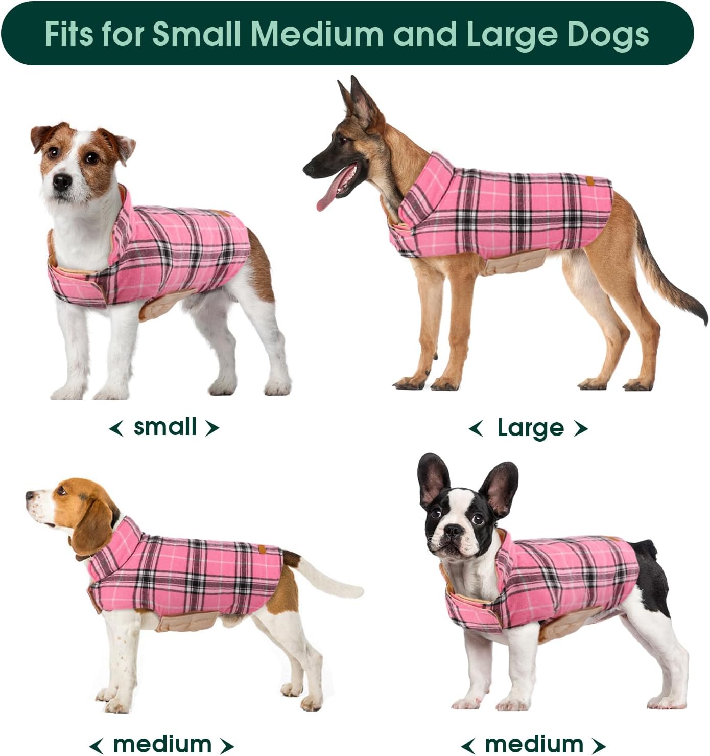 Kuoser Warm Dog Coat, Waterproof Dog Jacket for Extra Large Dogs, Adjustable Durable XXXL Doggie Winter Coat Reversible Puppy Cold Weather Apparel for Large Breed, Pink 3XL