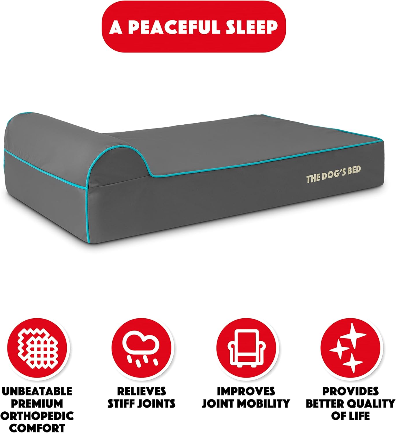 The Dog’s Bed Orthopedic Headrest Dog Bed Large Grey/Blue 40x25, Memory Foam, Pain Relief for Arthritis, Hip & Elbow Dysplasia, Post Surgery, Lameness, Veterinary Approved, Waterproof Washable Cover