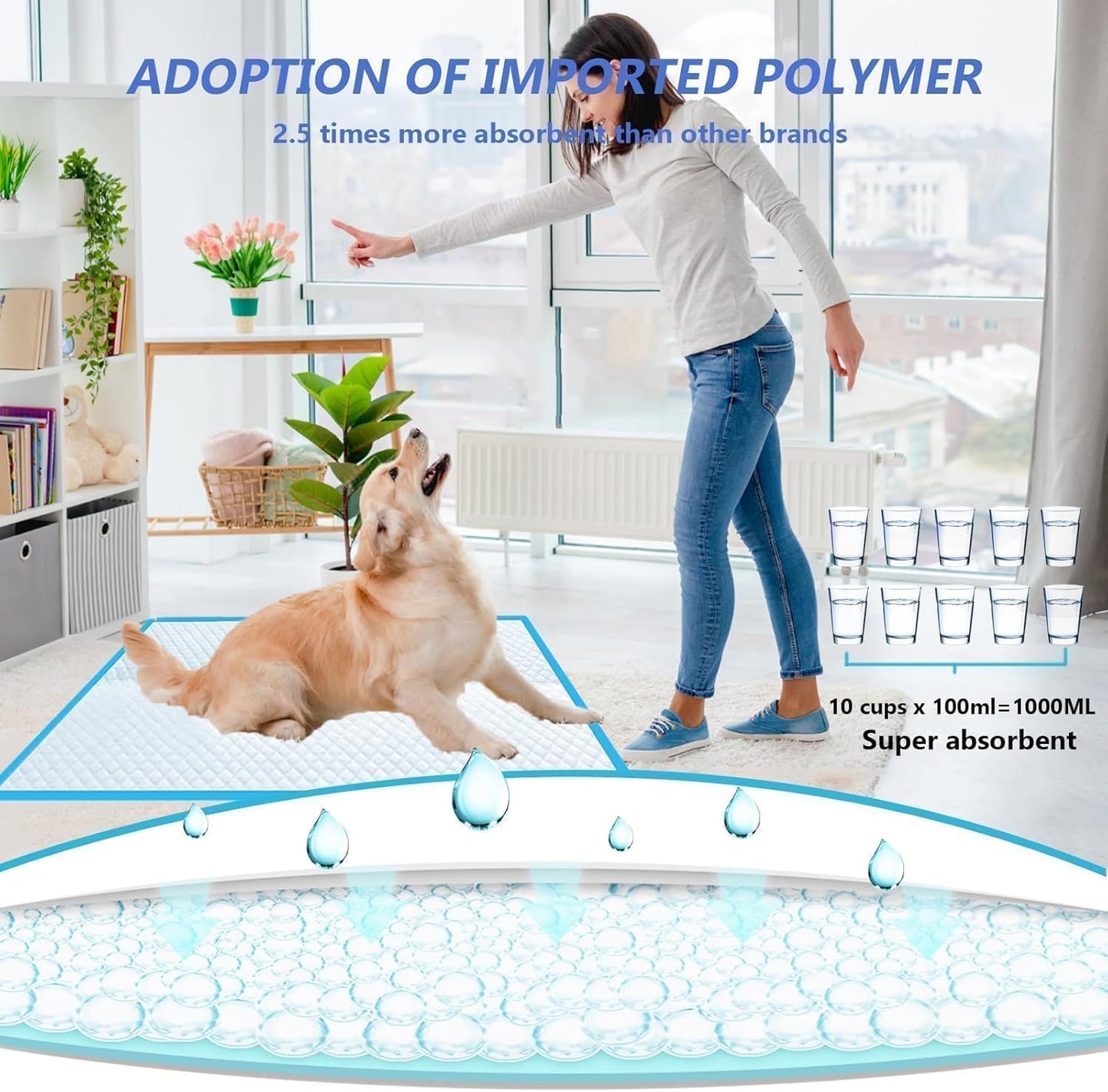 XXXXL Puppy Pee Pads for Dogs 36"x47" 40 Count, Extra Large Dog Pee Pads, Leak-Proof & Super Absorbent Dog Pee Pads, Thicken Disposable Potty Pads Puppy Training Pads for Cats Rabbits