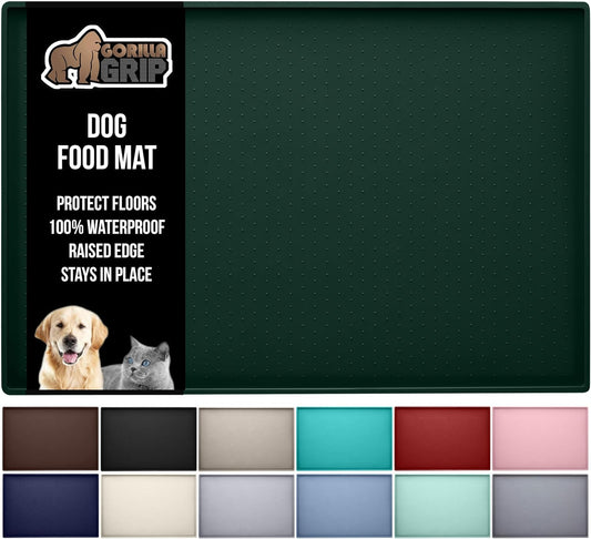 GORILLA GRIP 100% Waterproof Raised Edge BPA Free Silicone Pet Feeding Mat, Dog Cat Food Mats Contain Spills Protects Floors, Placemats for Cats and Dogs Water Bowl, Pets Accessories 23x15 Green