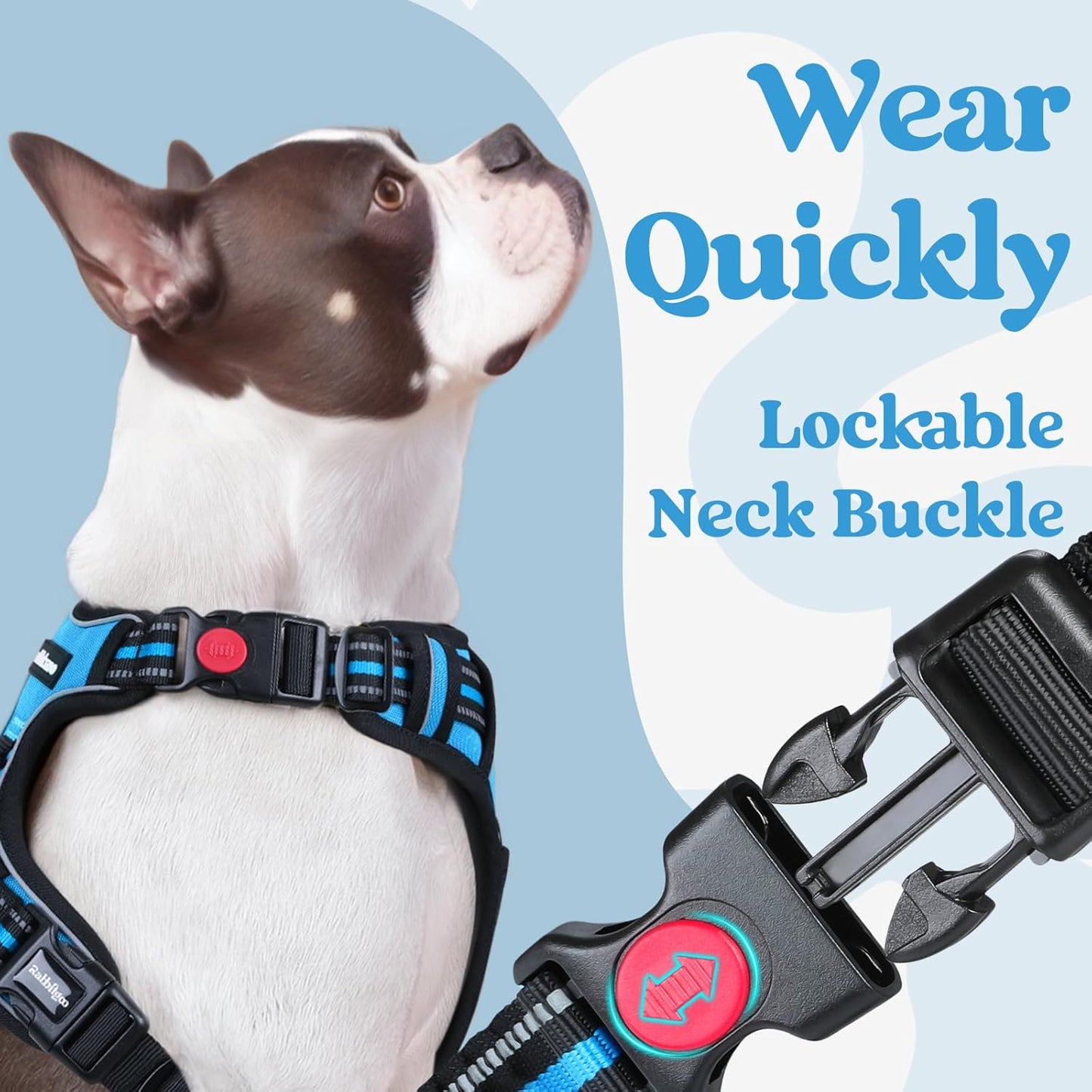 rabbitgoo Dog Harness for Large, No Pull Pet Harness with 3 Buckles, Adjustable Soft Padded Vest with Control Handle, Walking Reflective Pet Vest for Large Dogs, Sky Blue, L