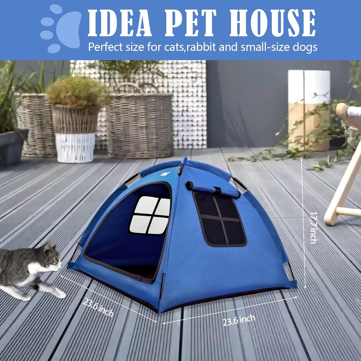Navy Blue Small Cat & Dog Outdoor House Tent - Waterproof, Washable & Multipurpose - Ideal for Cats, Dogs & Bunnies