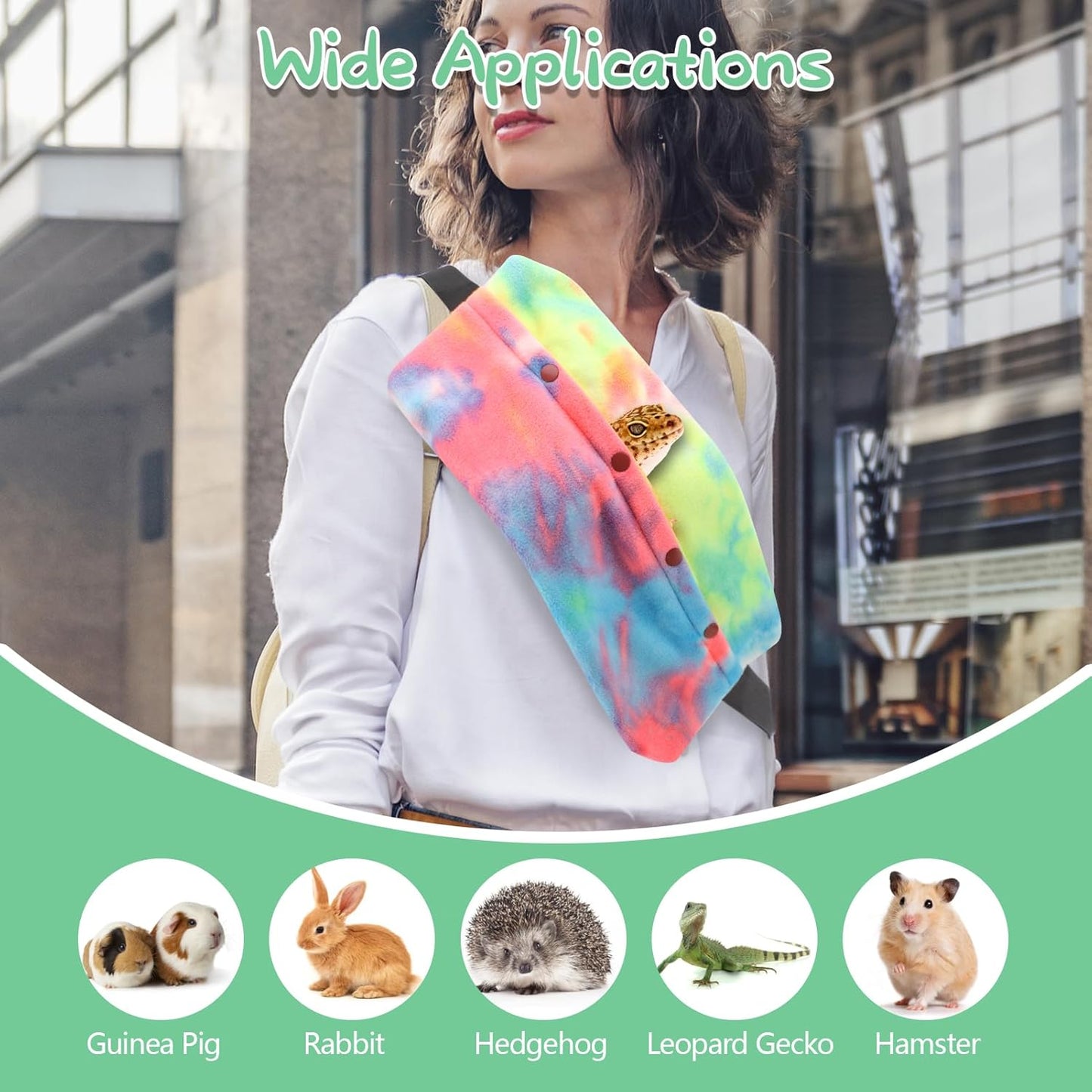 Bearded Dragon Leash and Harness Set, Adjustable Bearded Dragon Carrier Sling Leash and Carrier, Lizard Reptile Small Pet Training Leashes and Beardie Snuggle Sling Bag for Outdoor Travel (Rainbow)