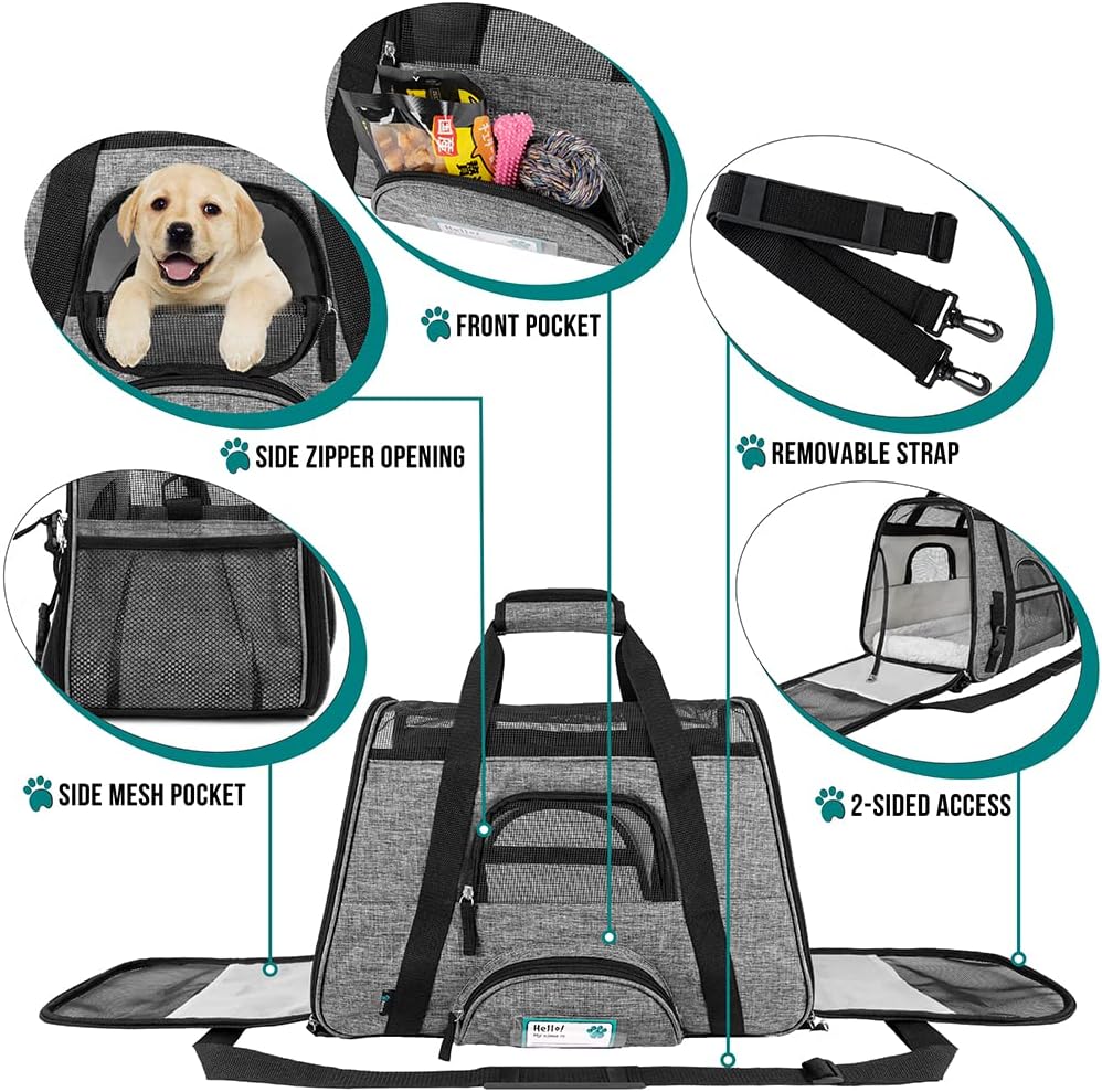 PetAmi Airline Approved Pet Carrier for Cat, Soft Sided Dog Carrier for Small Dog, Cat Travel Supplies Accessories Indoor Cat, Ventilated Pet Carrying Bag Medium Large Kitten Puppy, Small Heather Gray