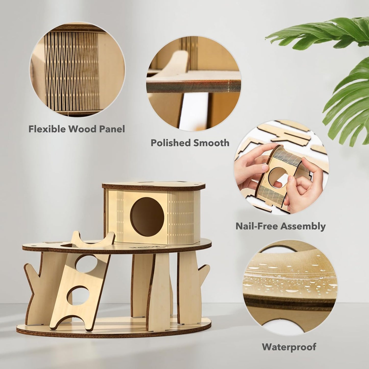 Wooden Hamster House with Ladder, 2-Tier Tree House Design Hamster Hideout Cage Accessories for Dwarf Gerbil Mouse