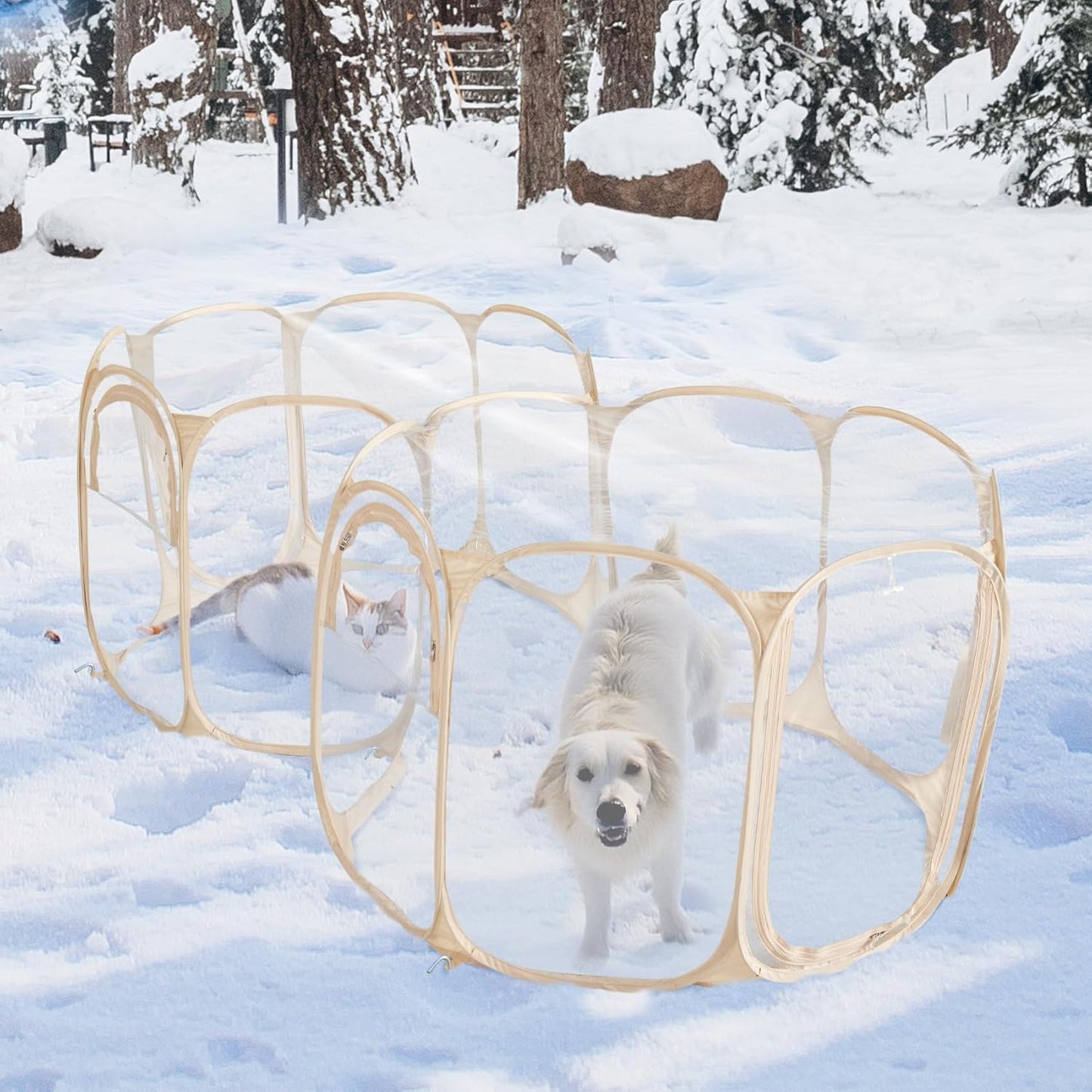 Cold Resistant Cat Playpen PVC Dog Playpen - Portable & Foldable Indoor Outdoor Puppy Playpen - Insulated 2-Room Dog TentCrate Cage Kennel, Playpen for Kitten, Small Animals Play Pen