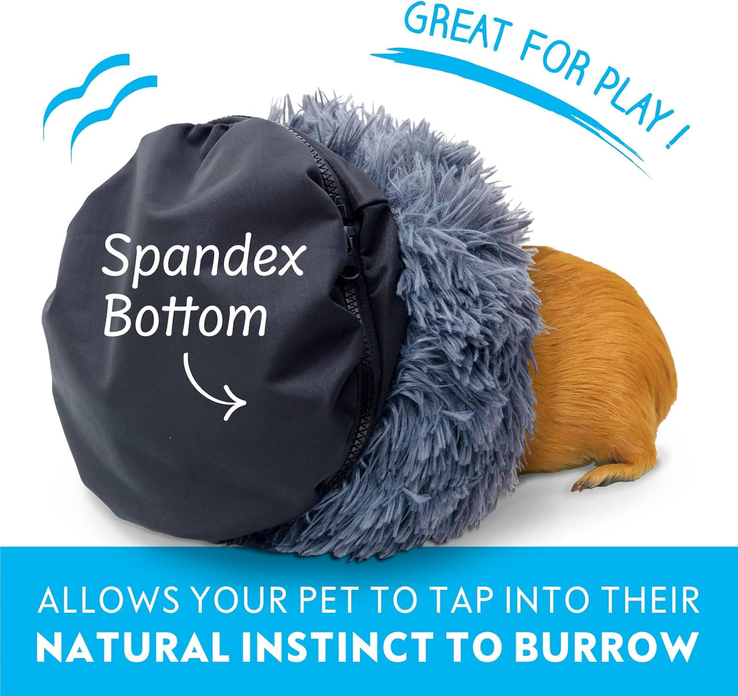 Paw Inspired Furr-O Burrowing Pet Bed with Zip-On Spandex and Fleece Bottoms for Guinea Pigs and Other Small Animals, Cozy Carrier, Hideout Enrichment Toy, Cage Accessories (Light Gray)