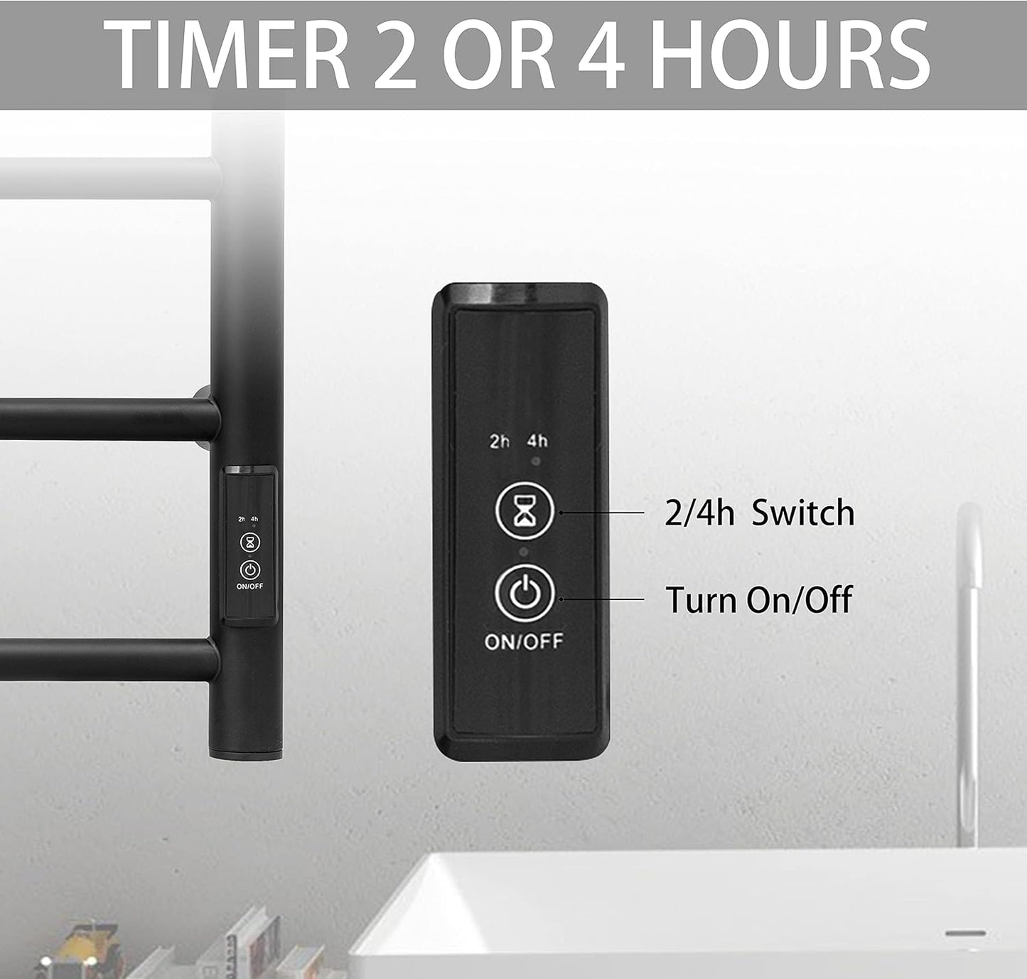 KEG Towel Warmer Wall Mounted with Built-in Timer 12 Bars Electric Stainless Steel Heated Towel Racks for Bathroom, Hot Plug-in Bath Towel Heater Matte Black