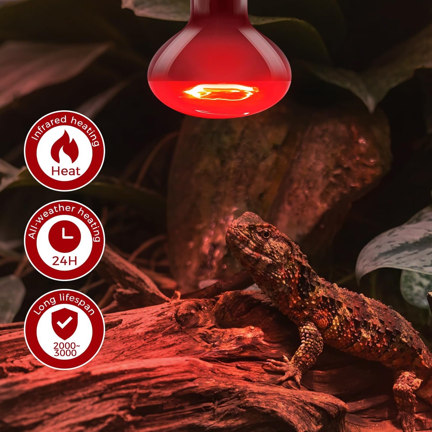 Reptile Heat Lamp Bulb 75W 2PCS, Infrared Heat Emitter Red Heat Lamp for Reptile Amphibian, Infrared Basking Spot Light Bulb