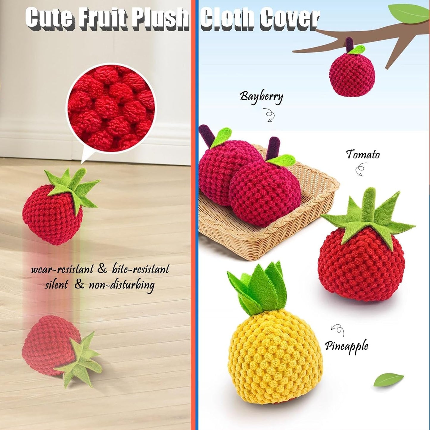 Zoomie Buddy 2.0, Zoomie Buddy for Dogs, 2 in 1 Smart Touch Interactive Dog Balls ＆ Pet Feeder, 2.83" Diameter, Suitable for Small/Medium Dogs, with Fruit Plush Cover (Blue+Orange, Only)