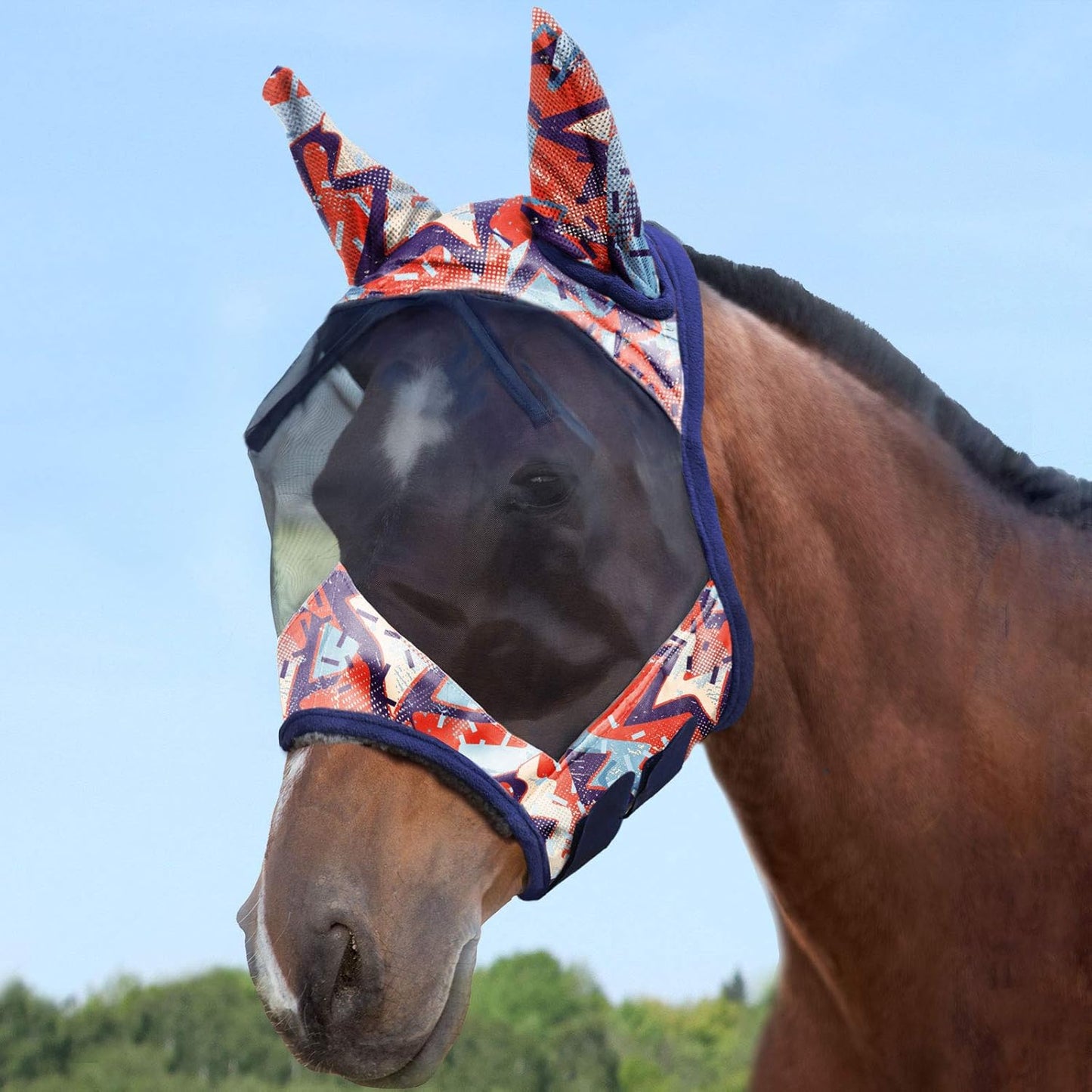 Harrison Howard LumiVista Horse Fly Mask Standard with Ears UV Protection for Horse Abstract Graffiti XL Extra Full