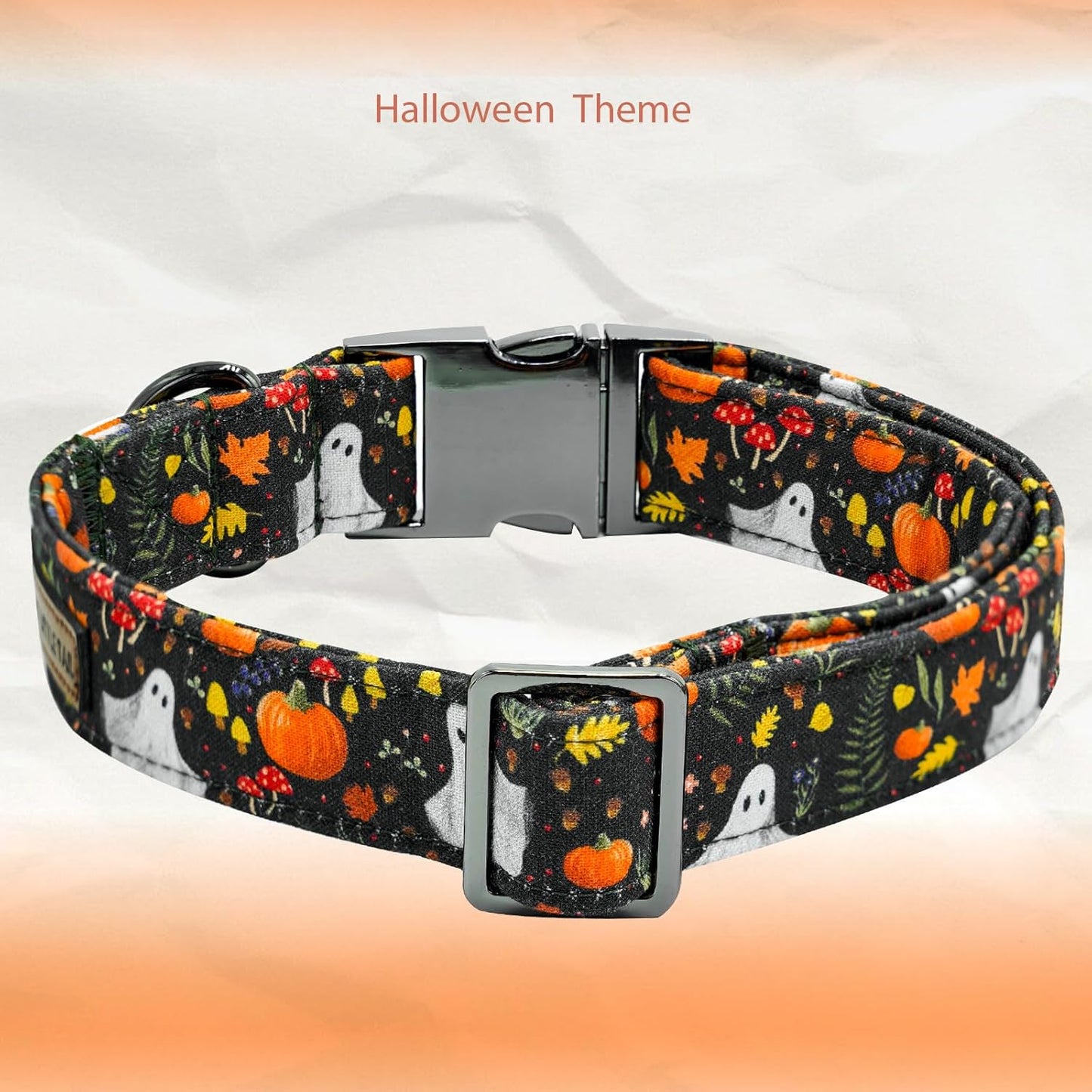 Elegant little tail Fall Dog Collars, Ghosts Pumpkin Print Halloween Pet Collar Puppy Male Cotton Dog Collar with Bow Adjustable Collars for Small Medium Large Dogs