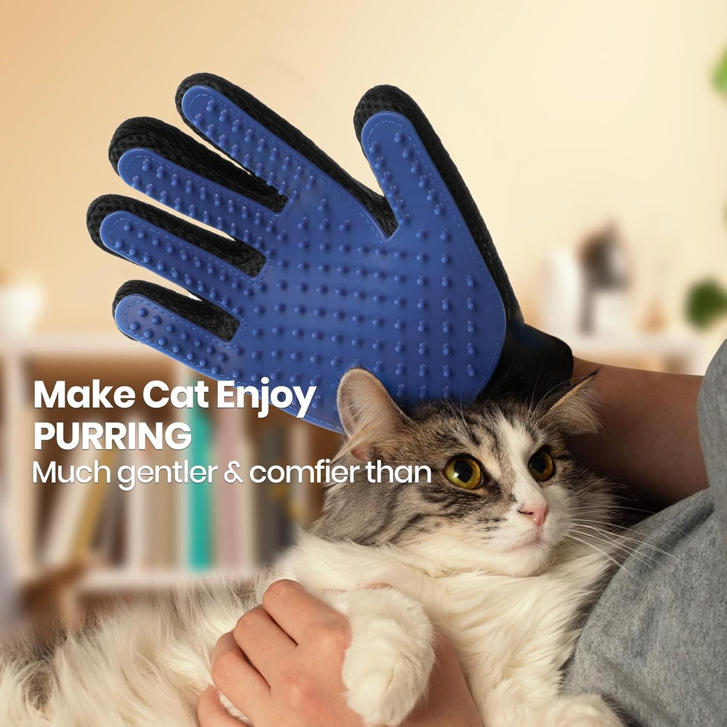 Pet Hair Remover Glove - Gentle Pet Grooming Glove Brush - Deshedding Glove - Massage Mitt with Enhanced Five Finger Design - Perfect for Dogs & Cats with Long & Short Fur - 1 Pack (Right-Hand), Blue