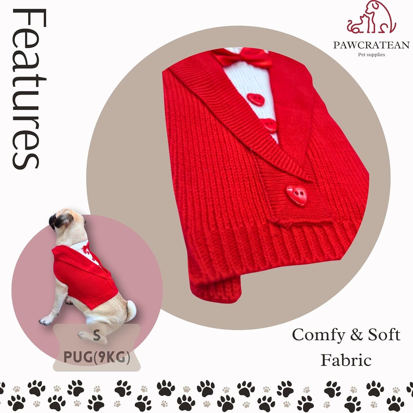 Cute Sweater for Dogs and Cats Soft Flannel Pet Outfit Warm and Cozy Animal Hoodie Small to Large Pet Clothes for Halloween Parties and Everyday Wear (X-Small, Red Bowtie)