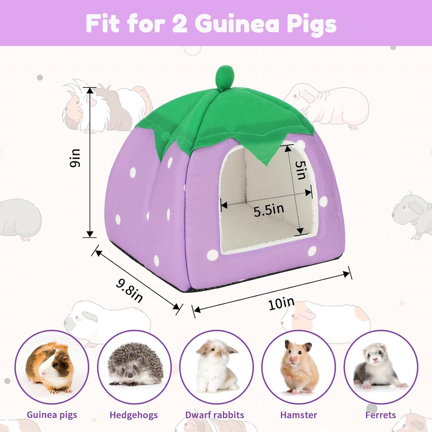 BWOGUE Guinea Pig House Bed Cozy Hamster Cave Large Hideout for Dwarf Rabbits Hedgehog Bearded Dragon Winter Nest Hamster Cage Accessories
