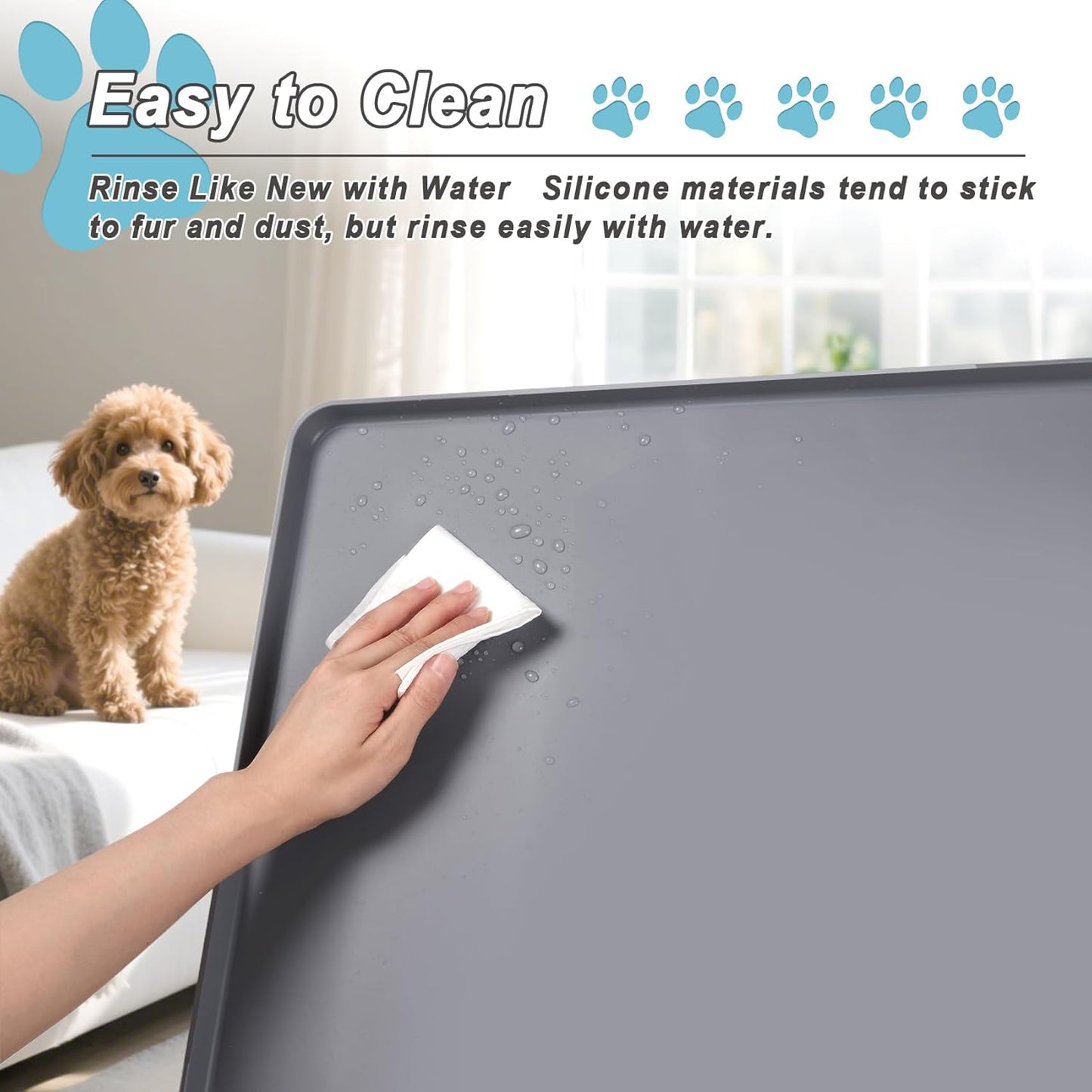 Pee Pad Tray Holder for Dog,Silicone Dog Puppy Pad Holder,24" x 24" No Spill Raised Lip High Edge Leak-Proof Mat Holder for Training Pads,Square Potty Trays for Home Floor Protection 6 Clamps