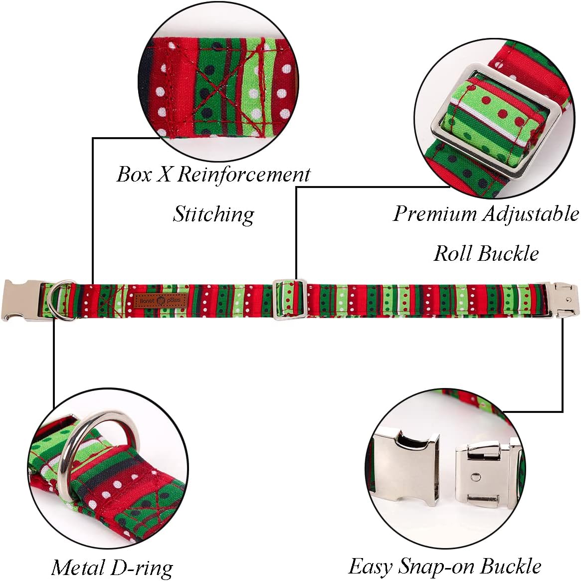 Lionet Paws Christmas Dog Collar with Bowtie, Dog Sailor Bow Collar with Metal Buckle for Dogs and Cats, Adjustable Comfortable Dog Collar Girl Gift, XS, Neck 8-12 in