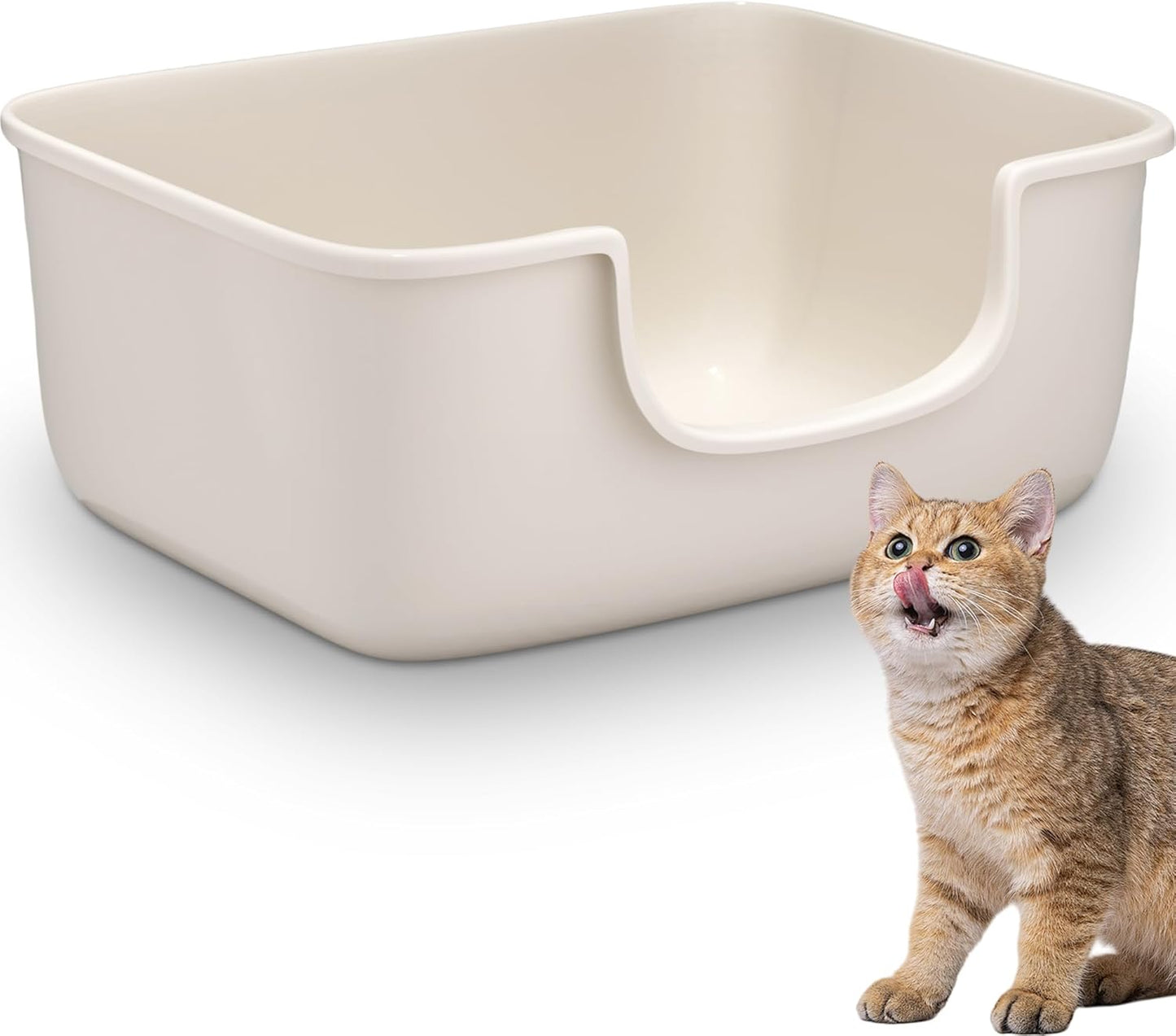 Large Cat Litter Box with High Sides, Open Kitty Litter Boxes Anti-Splashing for Indoor Cat Low Entry Cat Litter Pan for Small and Elderly Cats, Tool-Free Assembly(19.7” * 15.76” * 8.67” White)