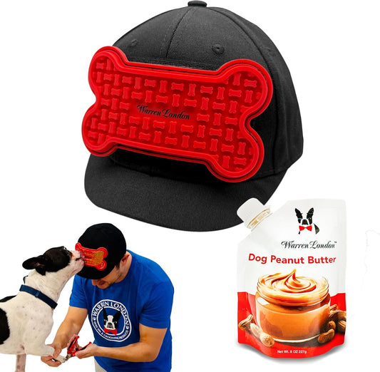 Warren London Hat/Snack Combo - Distract-A-Hat™ Grooming Distraction Tool + 8 oz All-Natural Roasted Peanut Dog Peanut Butter, Xylitol-Free Enrichment & Anxiety-Relief, $42 Value for $34.99