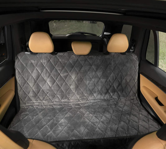 Plush Paws Products Velvet Rear Car Seat Protector w/o Hammock | Washable & Waterproof Back Seat Dog Cover for Car, Truck, & SUV | Nonslip, Tear Resistant Pet Seat Cover | X-Large London Grey