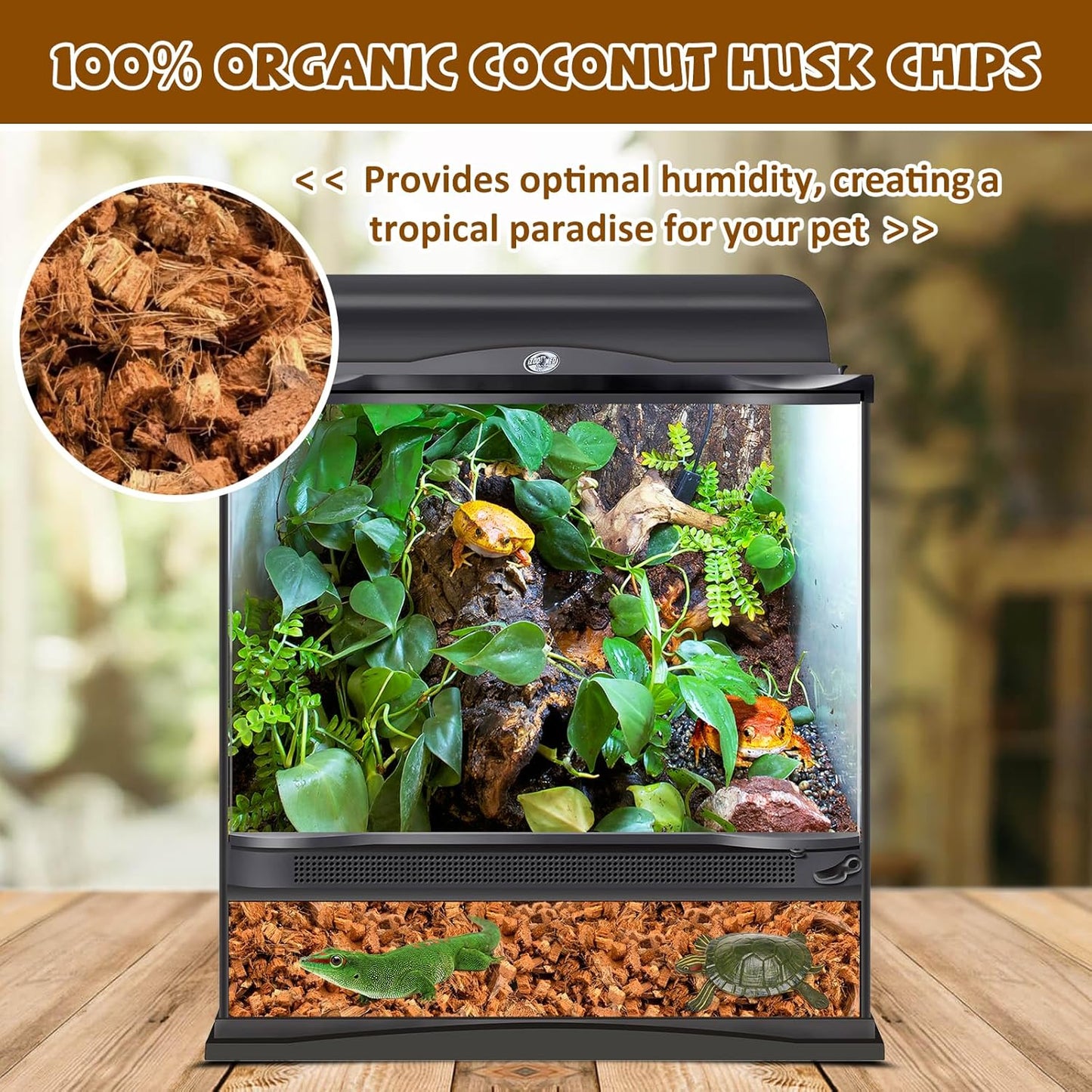 Legigo 2 Pack Coconut Chip Substrate for Reptiles, Natural Coco Husk Chip Reptiles Bedding, Compressed Coconut Chip Substrate for Snake, Tortoise, Ball Python, Gecko, Lizard Terrarium Tanks