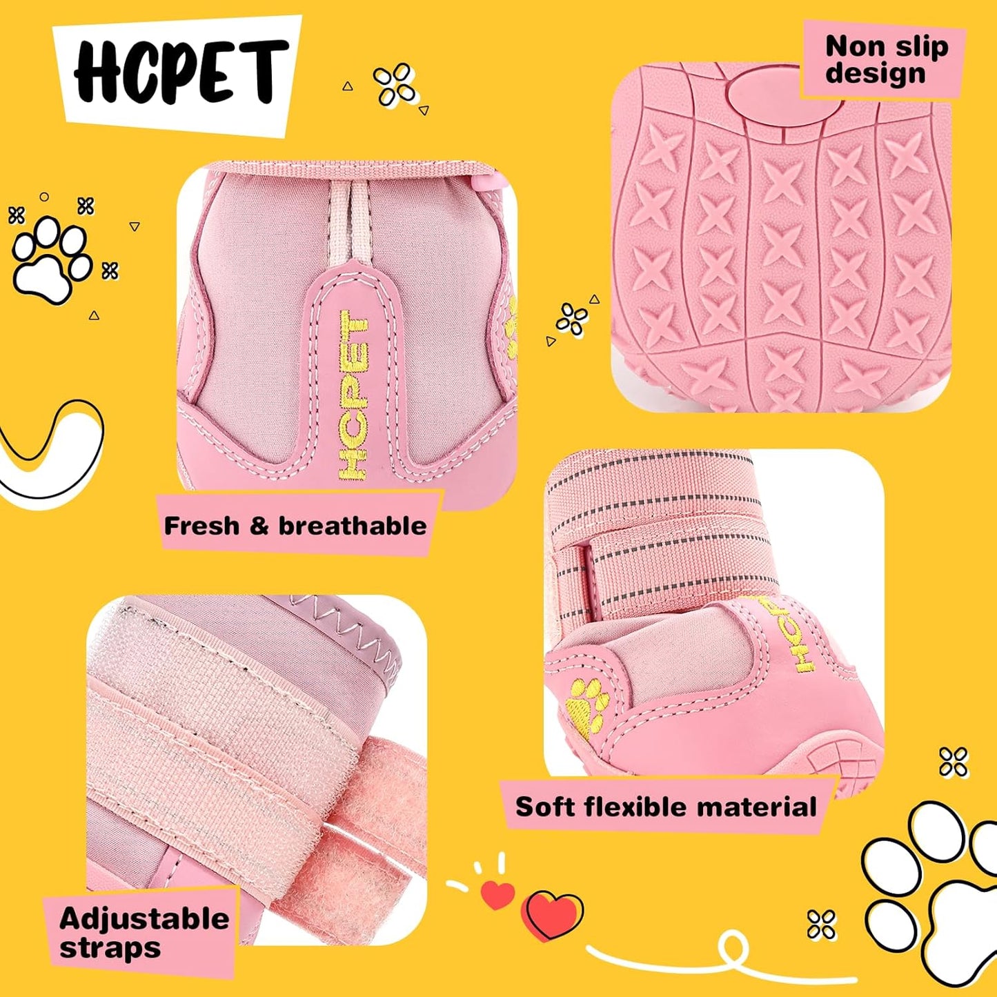 Hcpet Dog Shoes, Dog Boots for Small Dogs, Breathable Medium Dog Booties Paw Protector for Summer Hot Pavement, Winter Snowy Day, Outdoor Walking, Indoor Hardfloors Anti Slip Sole Pink Size 3