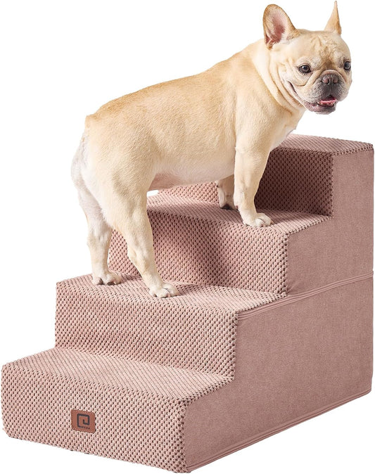 EHEYCIGA Dog Stairs for Bed 18" H, 4-Step Dog Steps for High Bed, Pet Steps for Small Dogs and Cats, Non-Slip Balanced Pet Ramp Indoor, Pink
