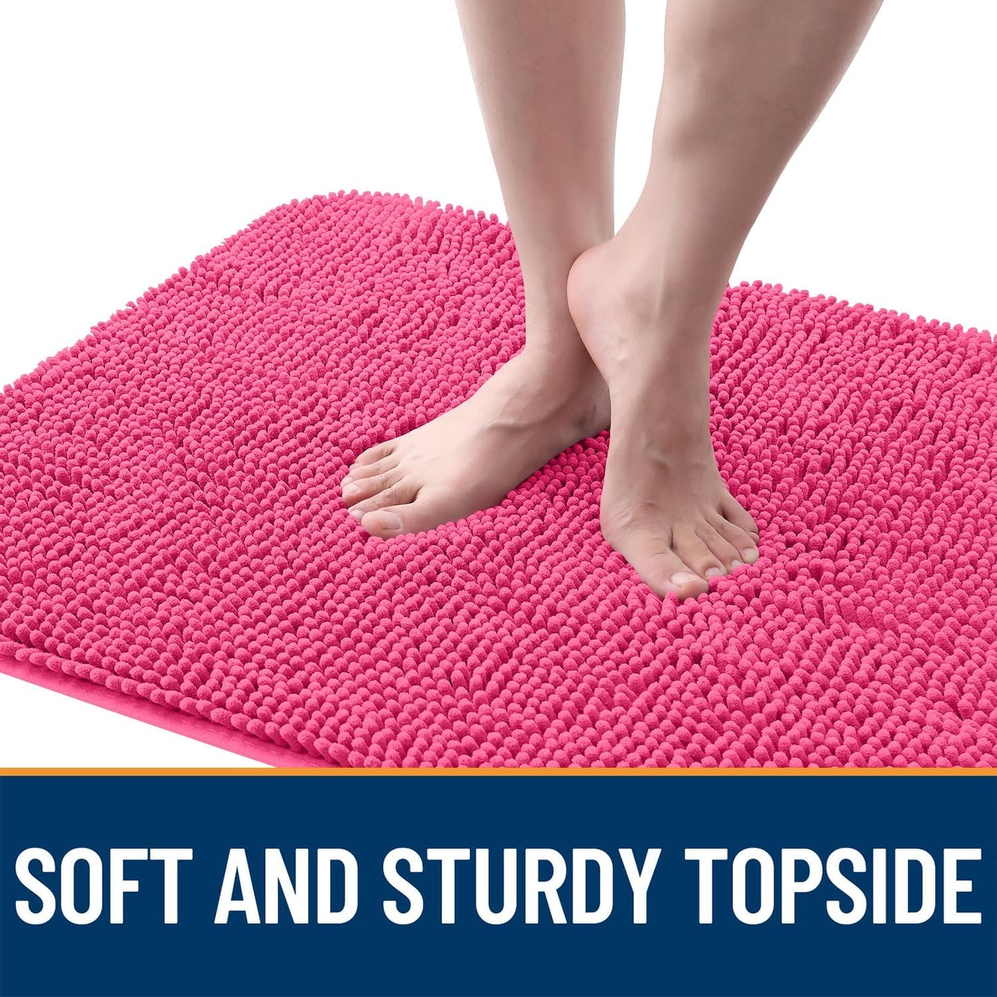 OLANLY Dog Door Mat for Muddy Paws 48x30, Absorbs Moisture and Dirt, Absorbent Non-Slip Washable Doormat, Quick Dry Chenille Mud Mat for Dogs, Entry Indoor Entryway Carpet for Inside Floor, Hot Pink