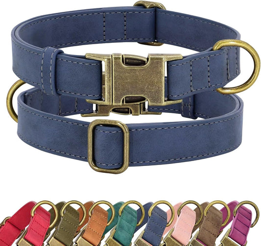 Didog Soft Leather Dog Collar, Durable Heavy Duty Dog Collars with Quick Release Metal Buckle, Adjustable Dog Collar Leather for Medium Small Dogs, Blue, M