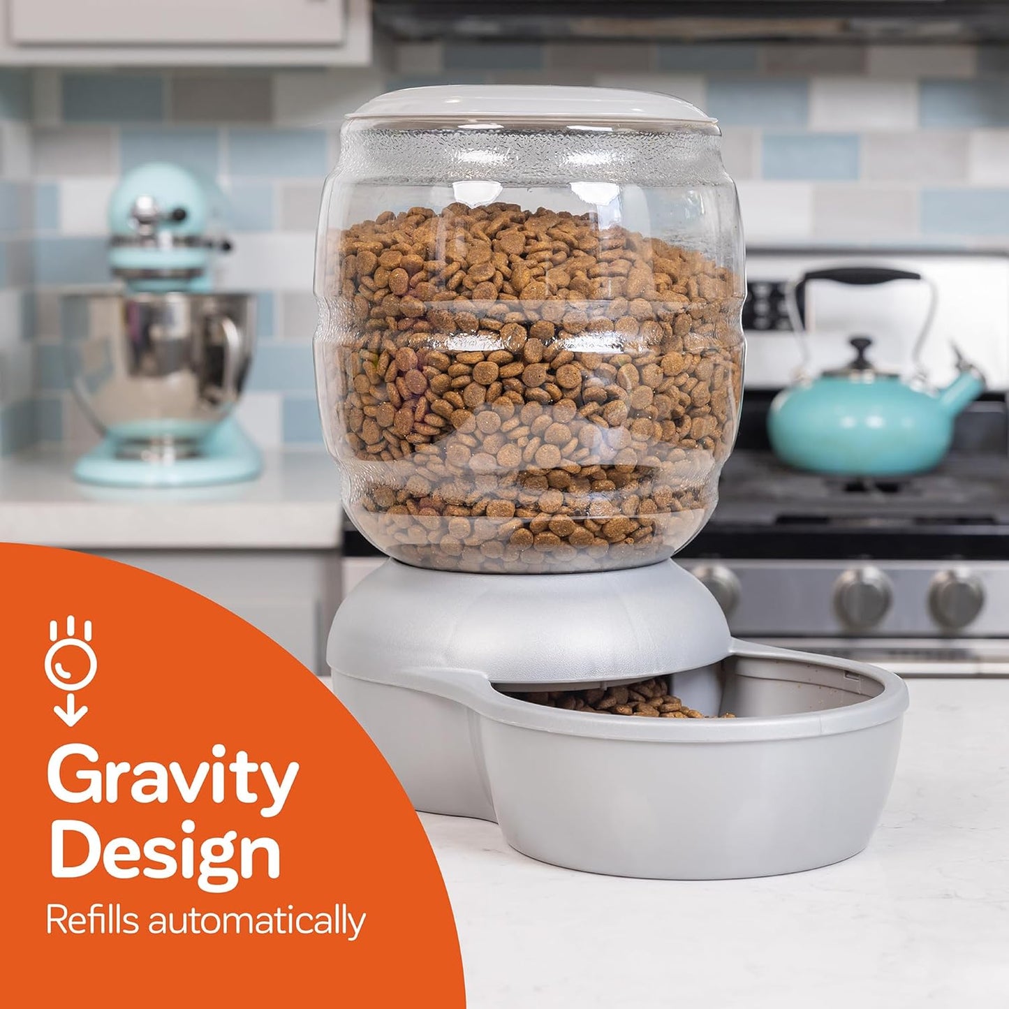 Petmate Replendish Pearl White 10 lb Dog Cat Feeder,Grey, Made in USA