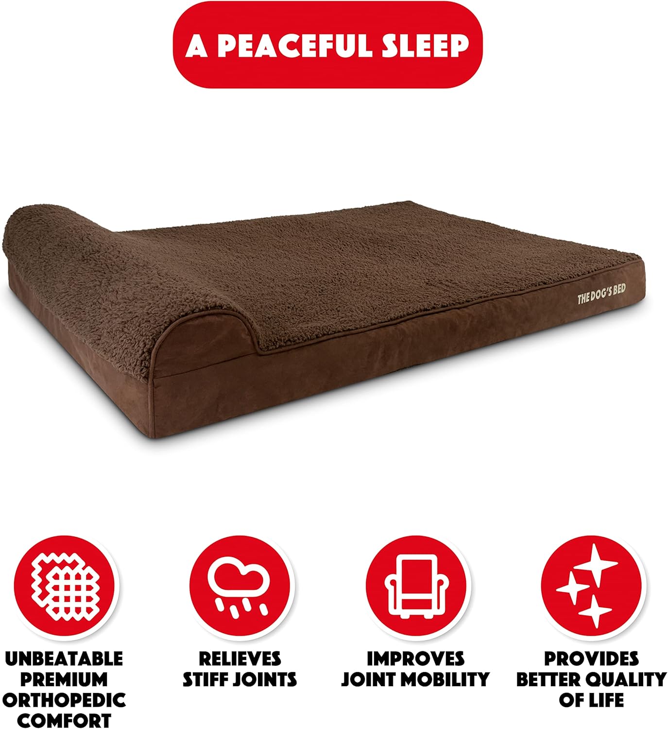 The Dog’s Bed Orthopedic Headrest Dog Bed XXL Brown Plush 54x36, Memory Foam, Pain Relief for Arthritis, Hip & Elbow Dysplasia, Post Surgery, Lameness, Veterinary Approved, Waterproof Washable Cover