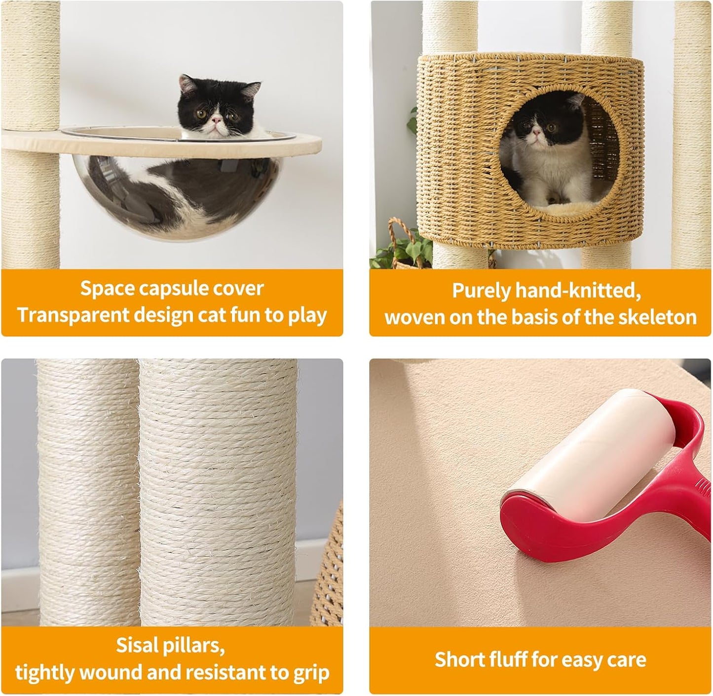 2025 Modern Cat Tree Tower for Large Cats, Advanced Space Module Cat's Nest, Hand Woven Multilevel Huge Paws Pals Tree, 7cm Natural Sisal Prop Wood, Scratching Cat Lover Gifts