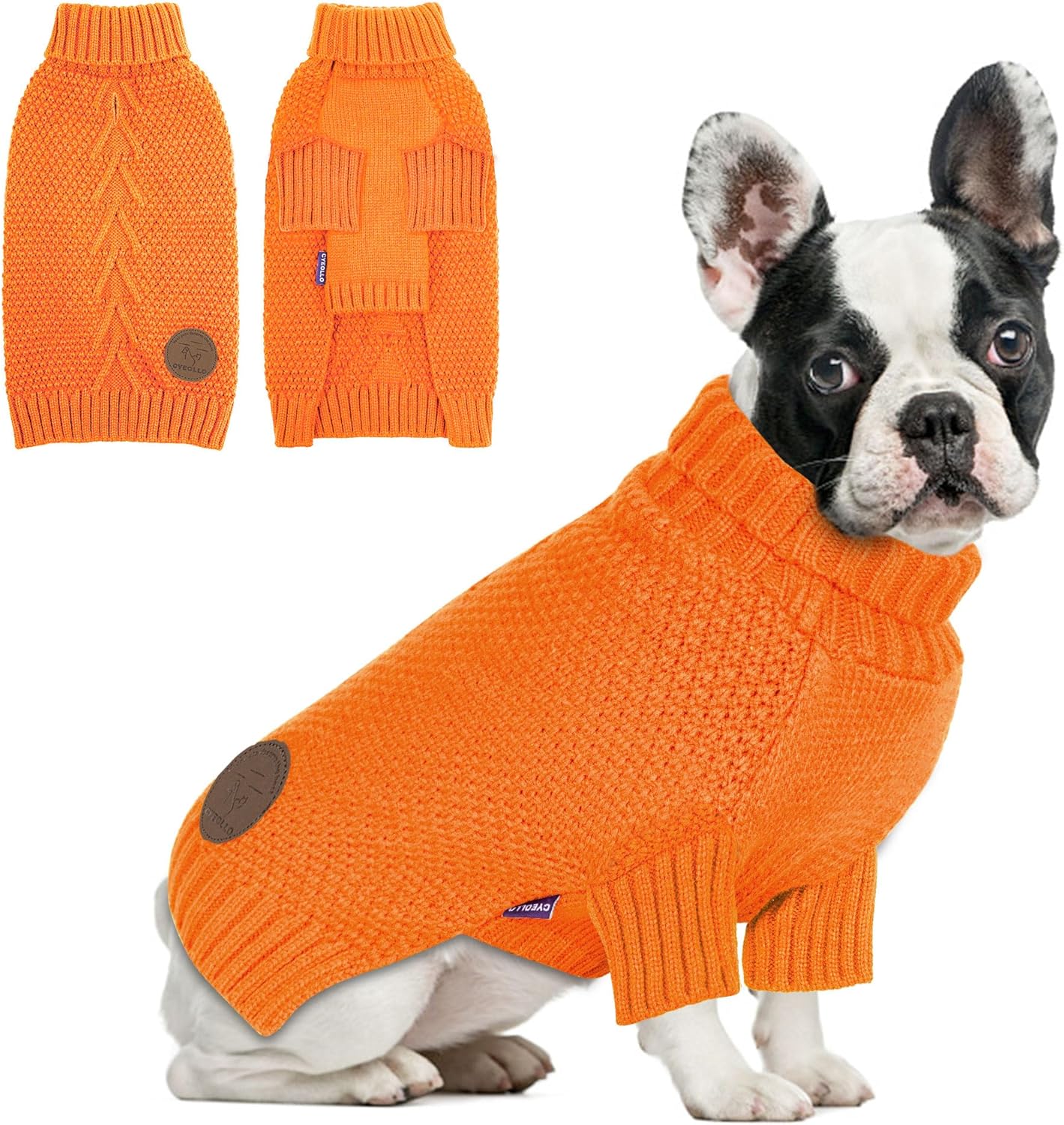 cyeollo Dog Sweater Pullover Turtleneck for Dogs, Classic Knitwear Fall Winter Cold Weather Dog Clothes Warm Pet Apparel Small Medium Large Doggie Sweaters, Orange S