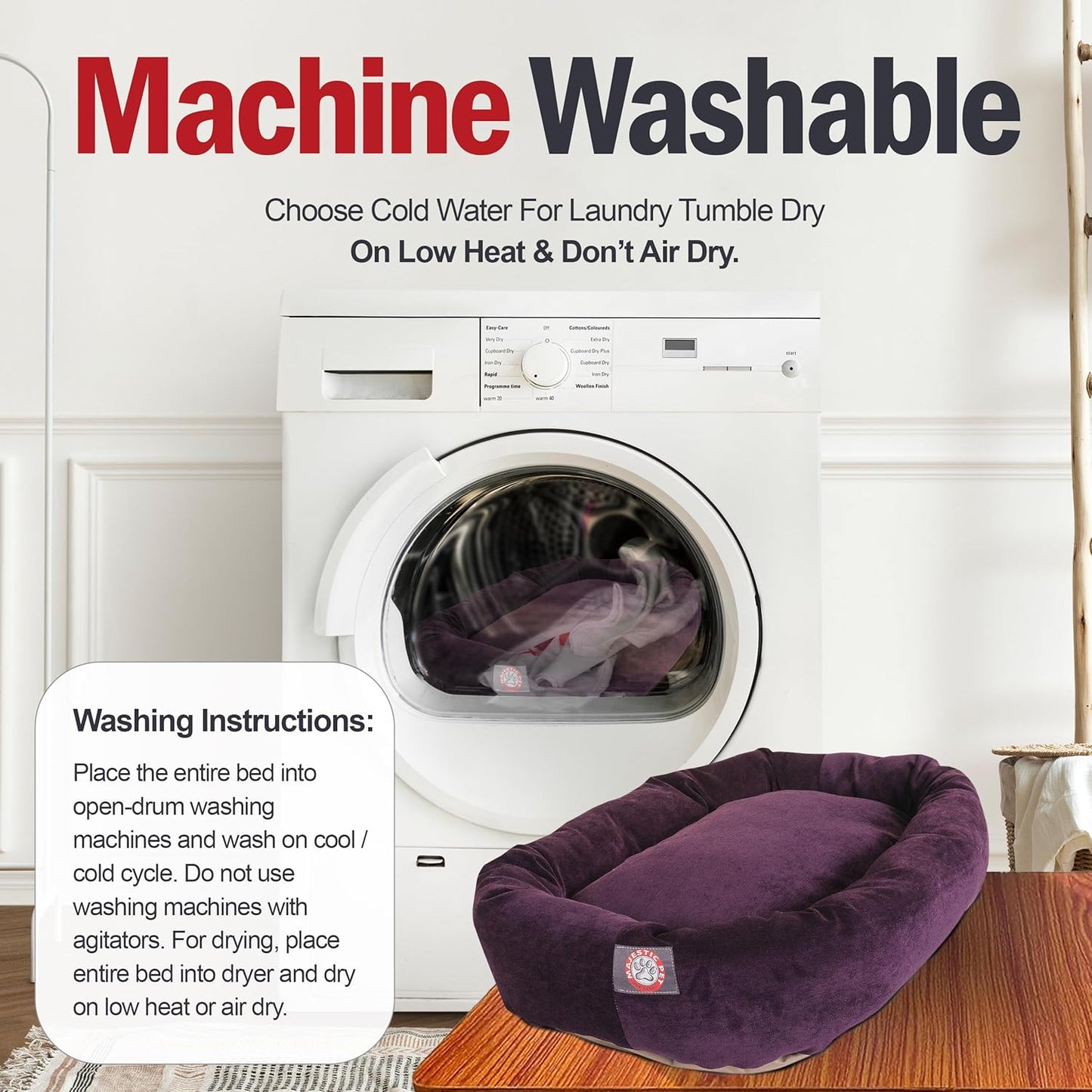 Majestic Pet 40 Inch Micro Velvet Calming Dog Bed Washable 40x29x9 (inch) – Cozy Soft Round Donut Dog Bed with Spine for Head Support - Pet Bed Large – Aubergine