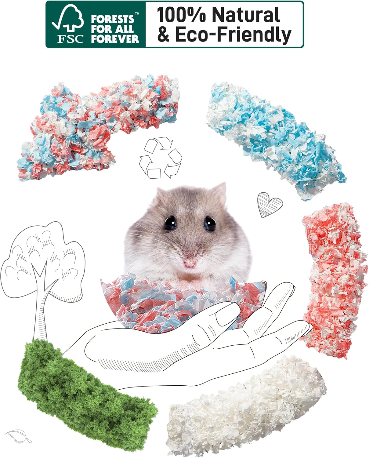 BUCATSTATE Hamster Bedding 50L, 99% Dust-Free Guinea Pig Bedding Odor Control Paper Bedding, Cozy Small Animal Bedding for Rabbit Rat Syrian Dwarf Hamsters Gerbils (Confetti)