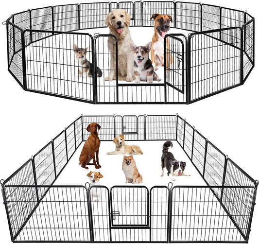 BestPet | Dog Playpen | 24 Inch, 16 Panels | Heavy Duty Metal Pet Exercise Pen | Indoor Outdoor Fence Panels | Rust-Resistant, Removable, Tool-Free Setup | Anti-Skid, Expandable Design