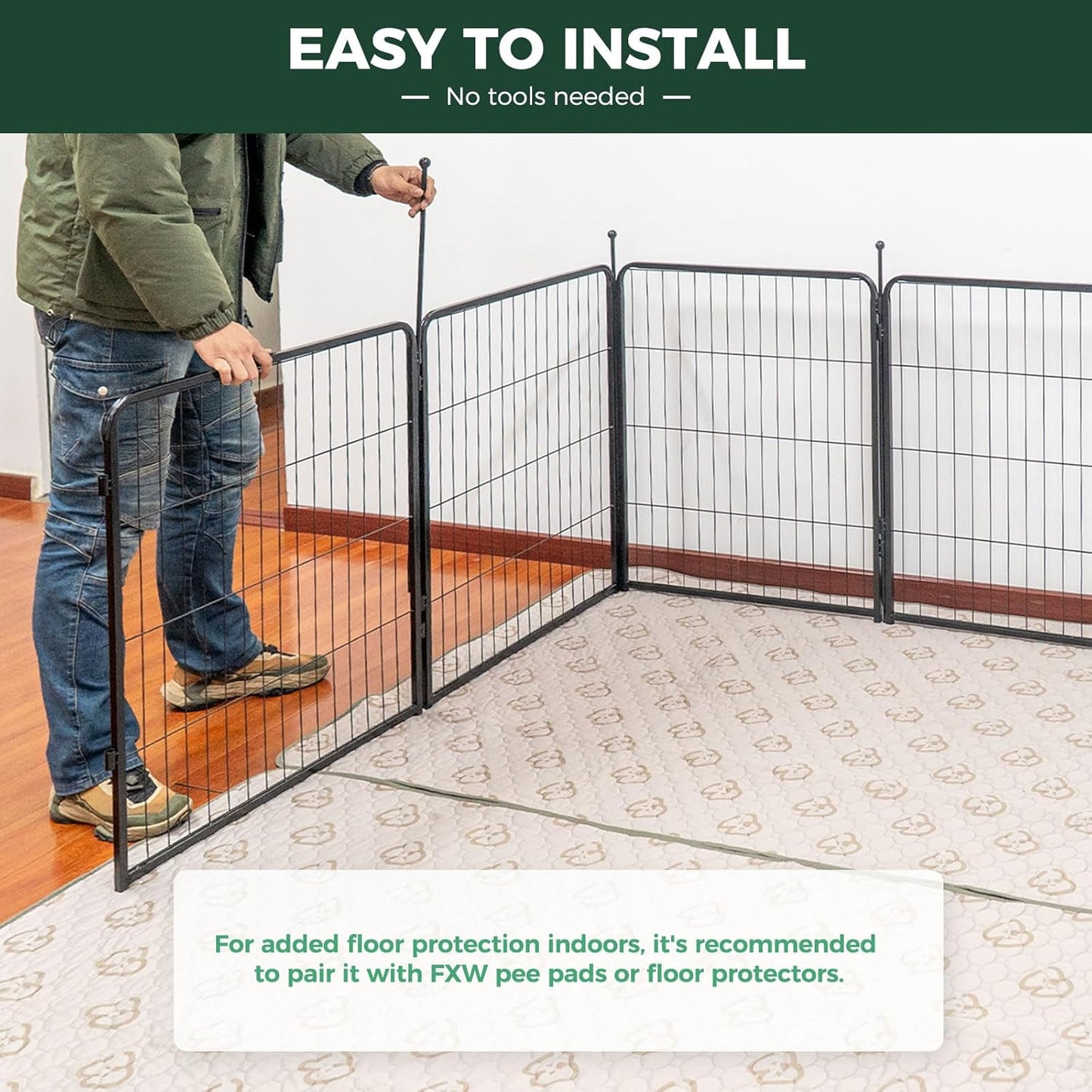 FXW Rollick Unleashed Dog Playpen for Indoor, Yard, RV Camping, 50 inch 8 Panels for Large Dogs, Black│Patented