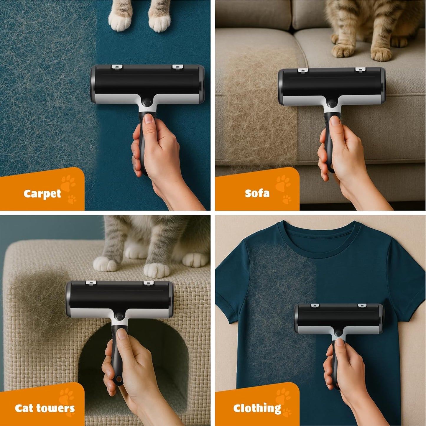 Pet Hair Remover with Fur Collector - Easy to Use Pet Hair Removal Tool - Cat & Dog Hair Remover for Couch, Furniture, Clothes, Bedding, Car - Reusable Lint Roller