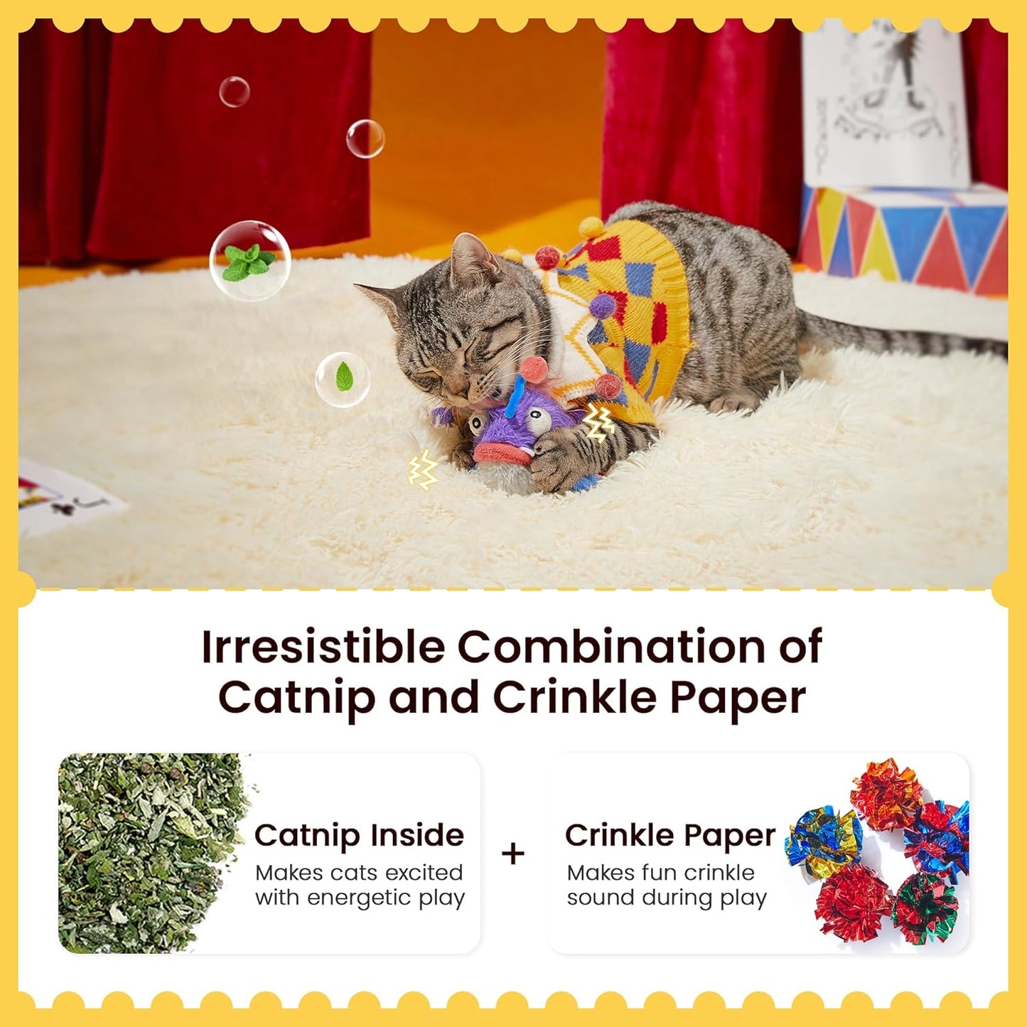 Potaroma Cat Toys Flapping Fish, Interactive Realistic Anglerfish Toy Stuffed with Catnip and Crinkle Paper Hangable Design for Bored Indoor Kittens 5.5 Inches