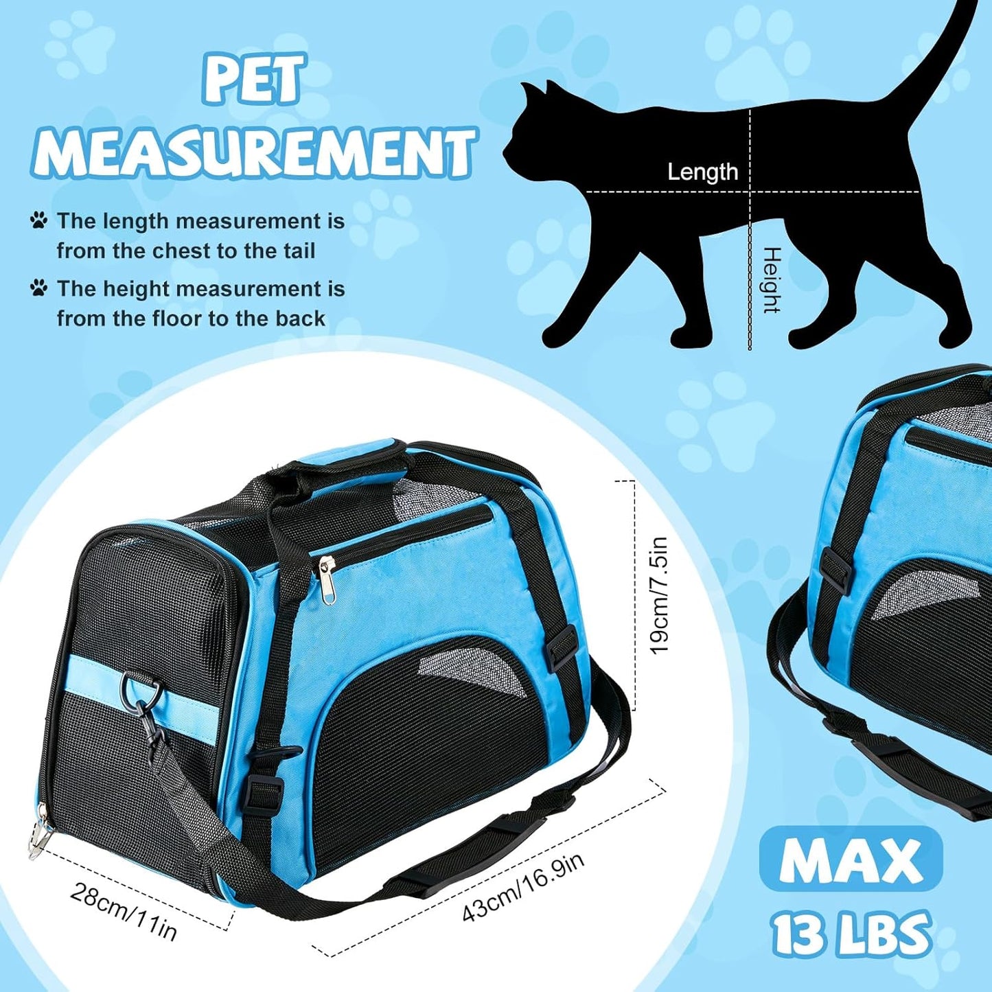 Sweetude 4 Pcs Cat Carrier Soft-Sided Pet Carrying Bag for Cat Under 13 Lbs, 16.9 x 11x 7.5 Inch, Portable Foldable Comfortable Bag for Small Pet Travel(Rose Red, Blue)