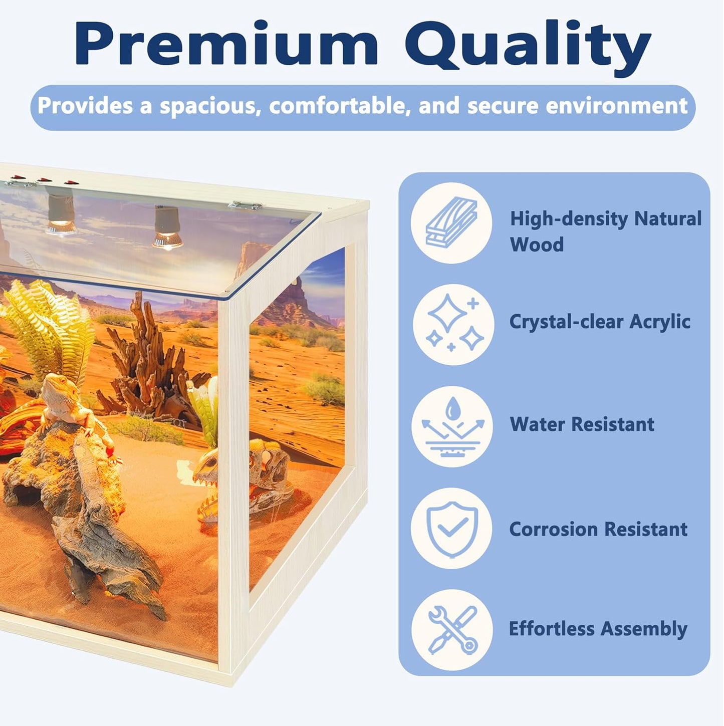 Prolee 65 Gallon Reptile Terrarium Tank Large 40" x 16" x 16", Bearded Dragon Tank with Roof Door, Snake Tank with Built-in Lamp Fixture and Switch, Side Windows, 40 Inch