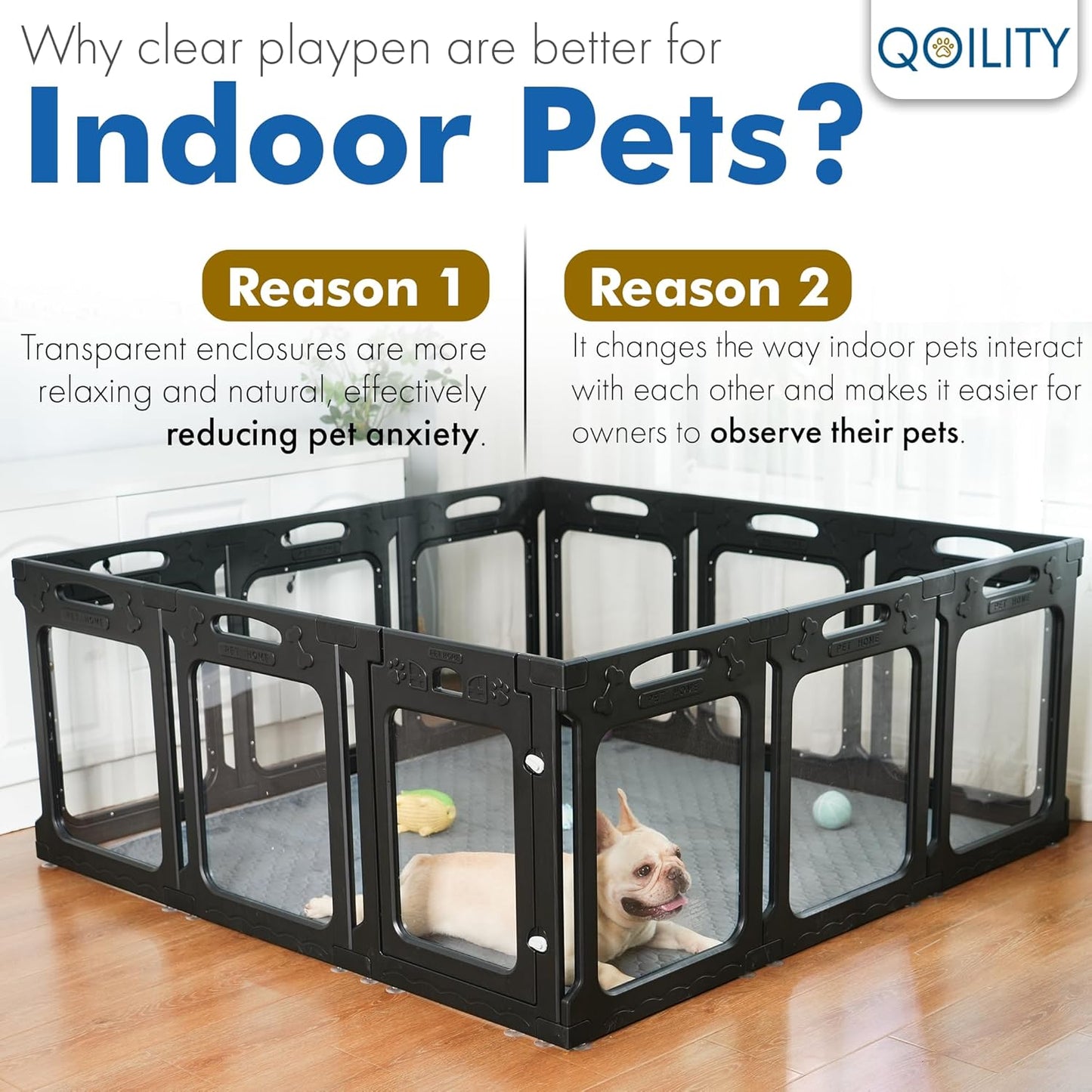 Clear Playpen for Dogs Indoor, Effectively Relieves Indoor Pet Anxiety, 56" x 37" x 23.6"H, Suitable for Dogs and Puppies, Black