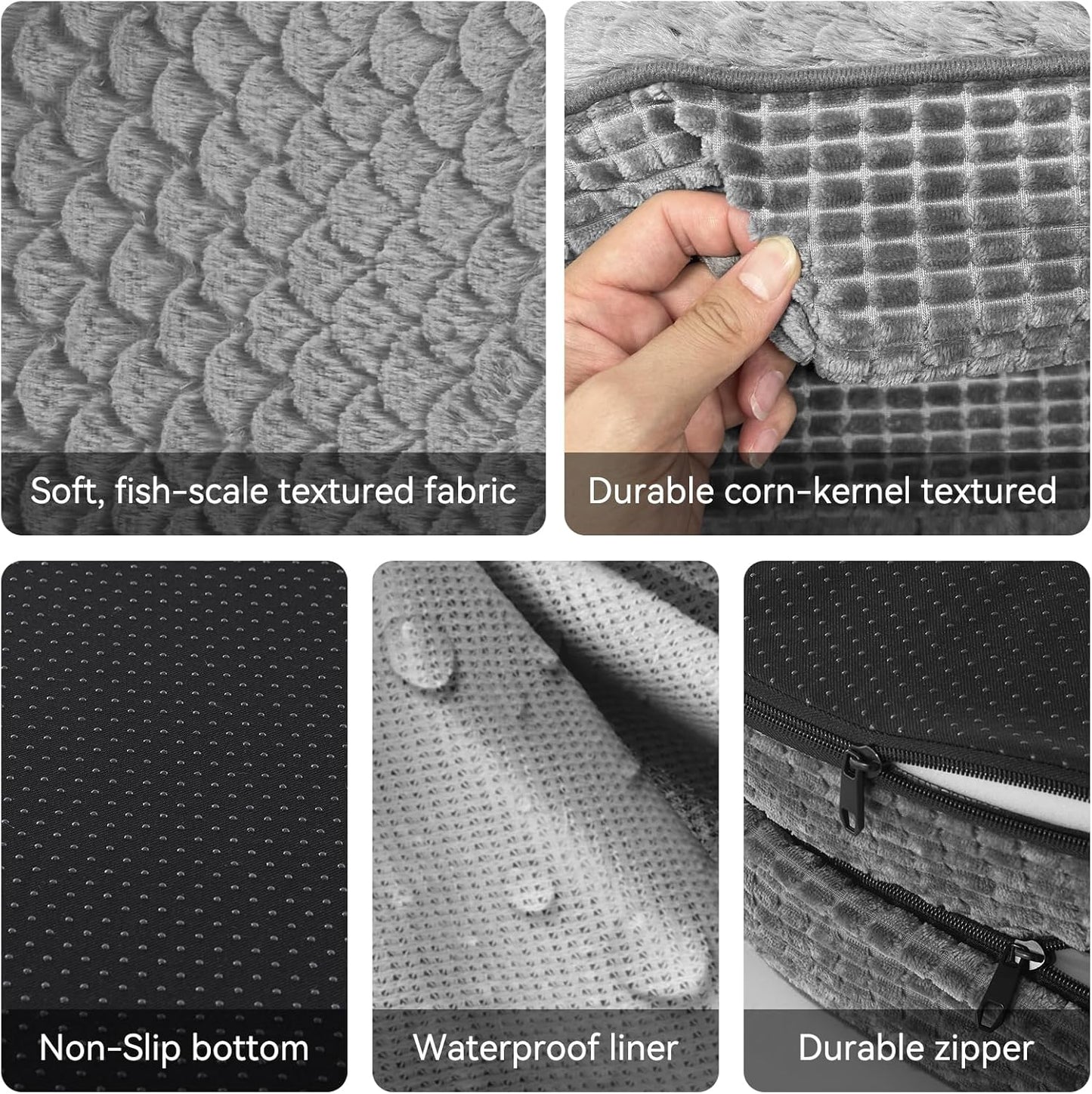 JOEJOY Orthopedic Dog Bed for Extra Large Dogs, Egg-Crate Memory Foam Pet Bed with Bolster Sides, Waterproof Lining, Removable Washable Cover & Non-Slip Bottom, Grey