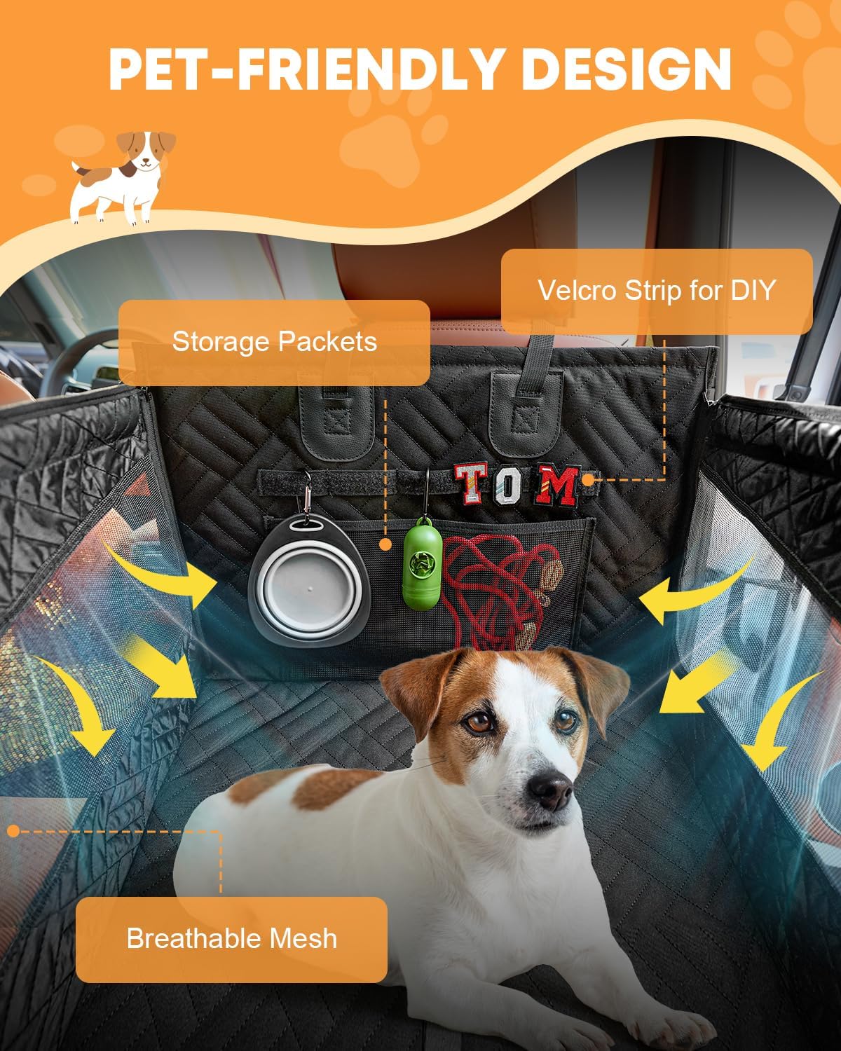 Kohree Dog Car Seat Cover for Small Dogs, Hard Bottom Dog Car Seat Cover for Back Seat with Upgraded PVC Pipe, Waterproof 900D Car Hammock for Dogs Pet Back Seat Extender for Cars SUV Truck-S